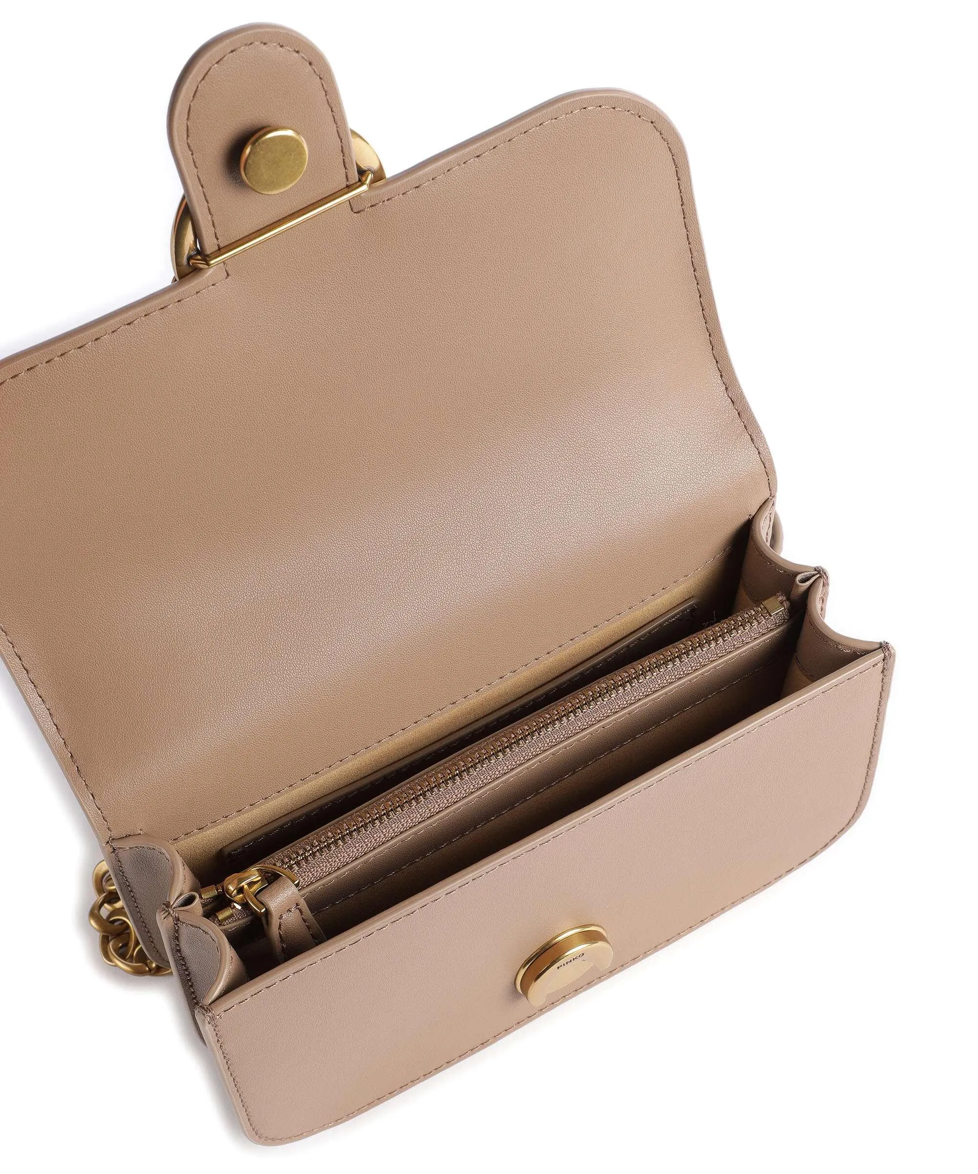  Pinko Love Bell Mini Borsa a tracolla pelle a grana fine marrone  