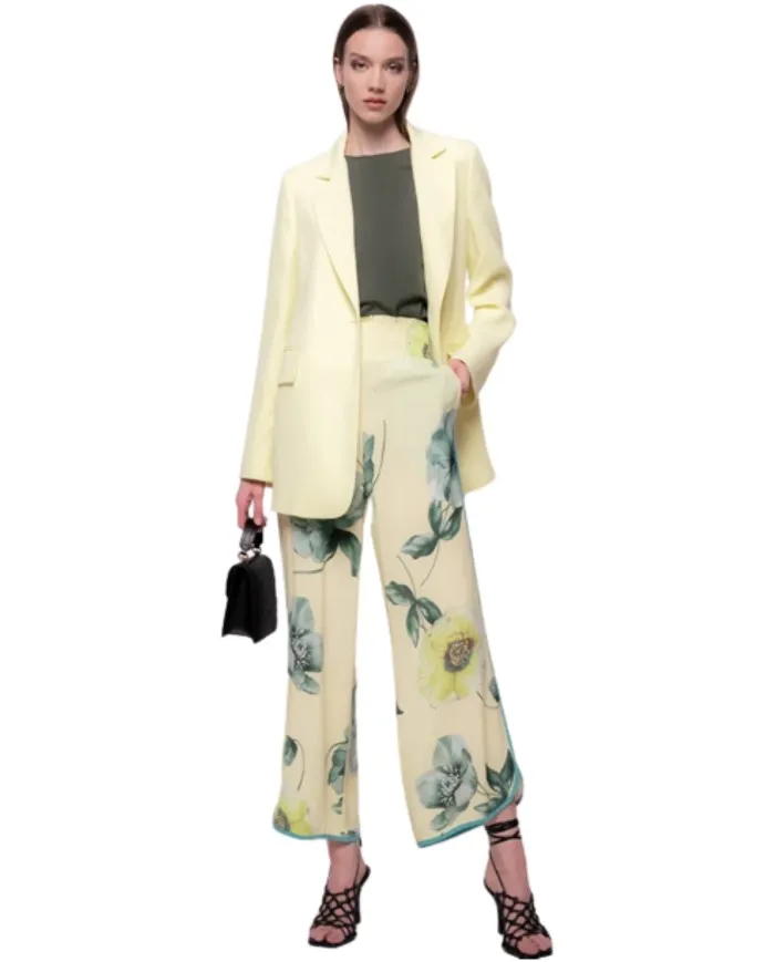 PINKO Pantaloni Donna Palazzo 1G17ACY7SK P-EE Elastico Stampa Rose HS4 ST.rose multicolor