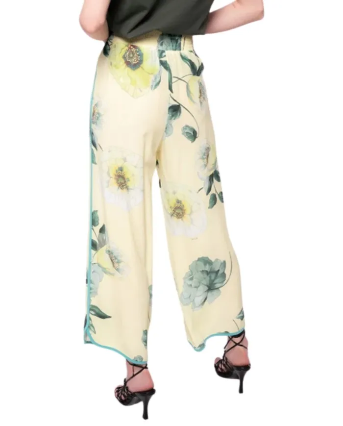 PINKO Pantaloni Donna Palazzo 1G17ACY7SK P-EE Elastico Stampa Rose HS4 ST.rose multicolor