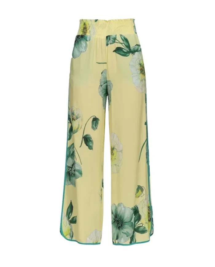 PINKO Pantaloni Donna Palazzo 1G17ACY7SK P-EE Elastico Stampa Rose HS4 ST.rose multicolor
