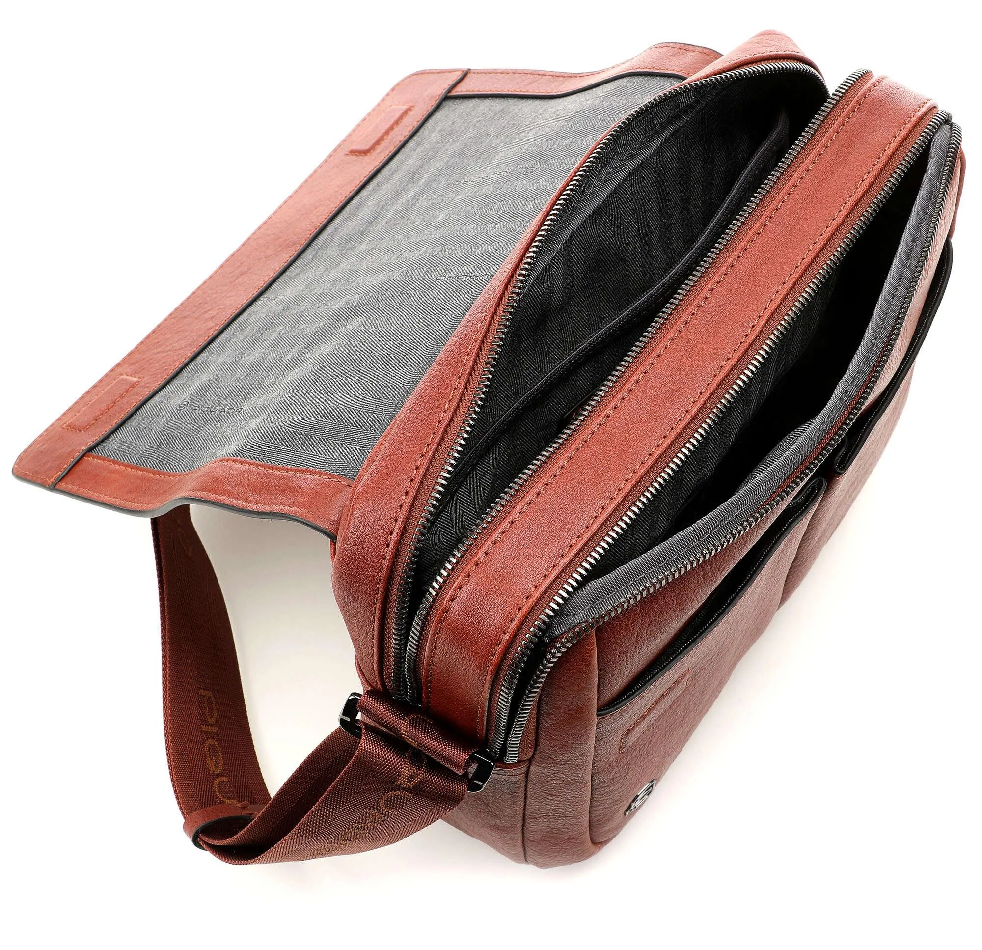  Piquadro Black Square Borsa messenger pelle di vacchetta grana tabacco  
