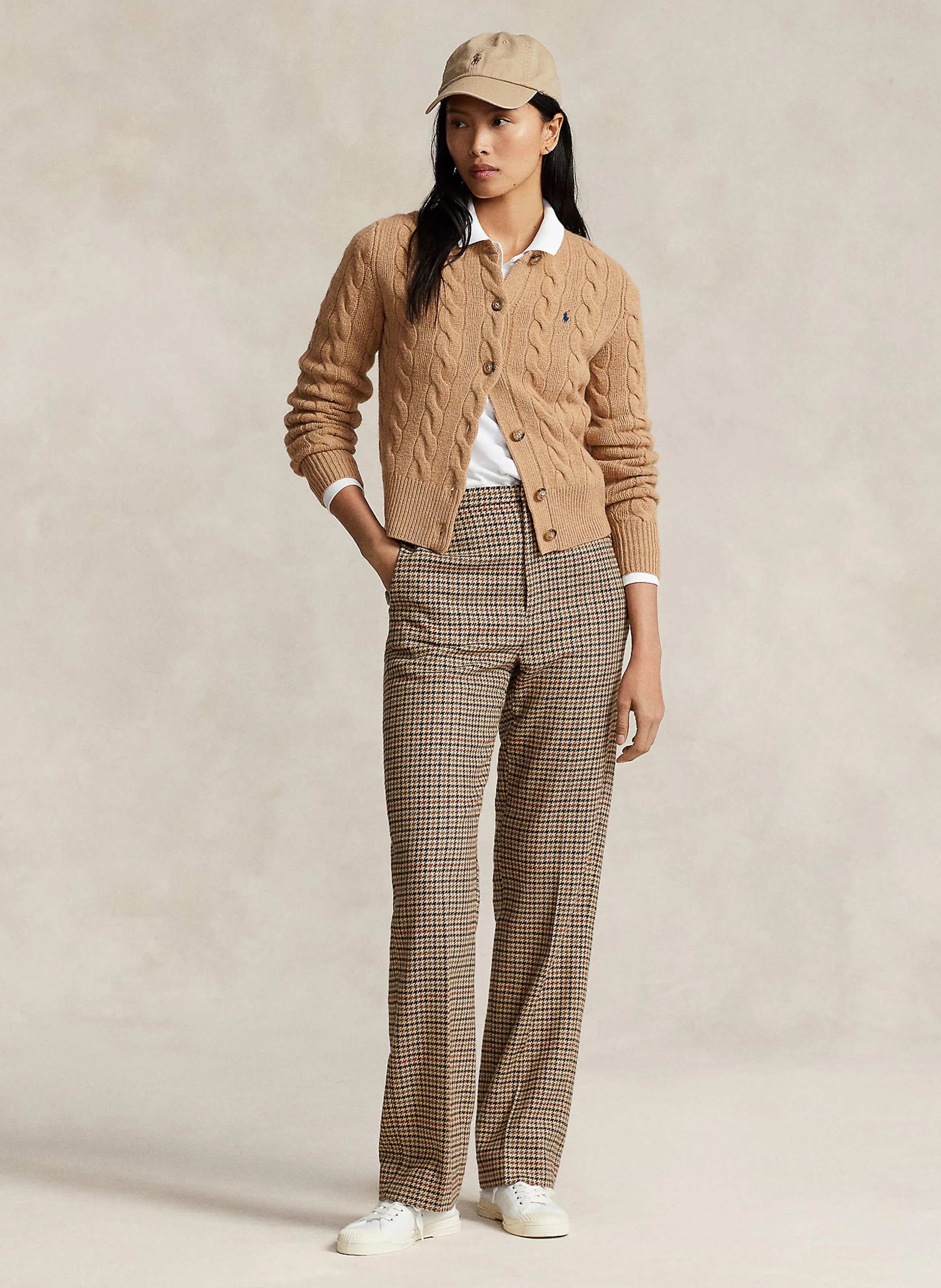  POLO RALPH LAUREN   Cardigan scollo tondo ricamato in lana e cashmere | Beige
