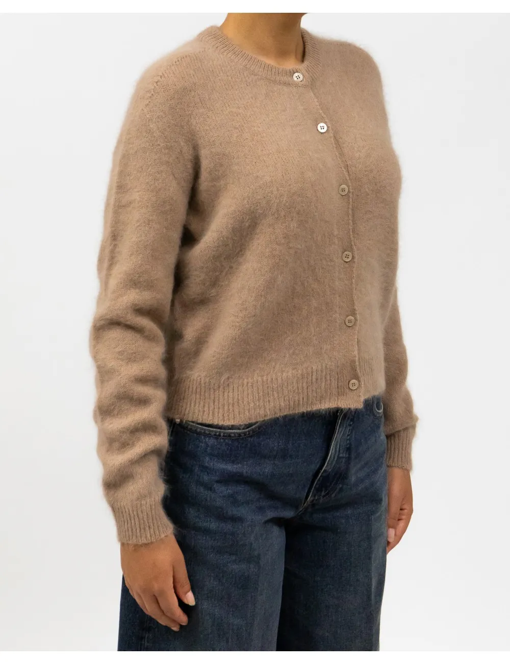 Roberto Collina - Cardigan Coreana Angora Cammello Donna