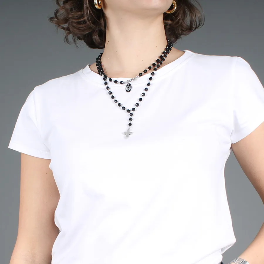 Rosario croce argento/nero