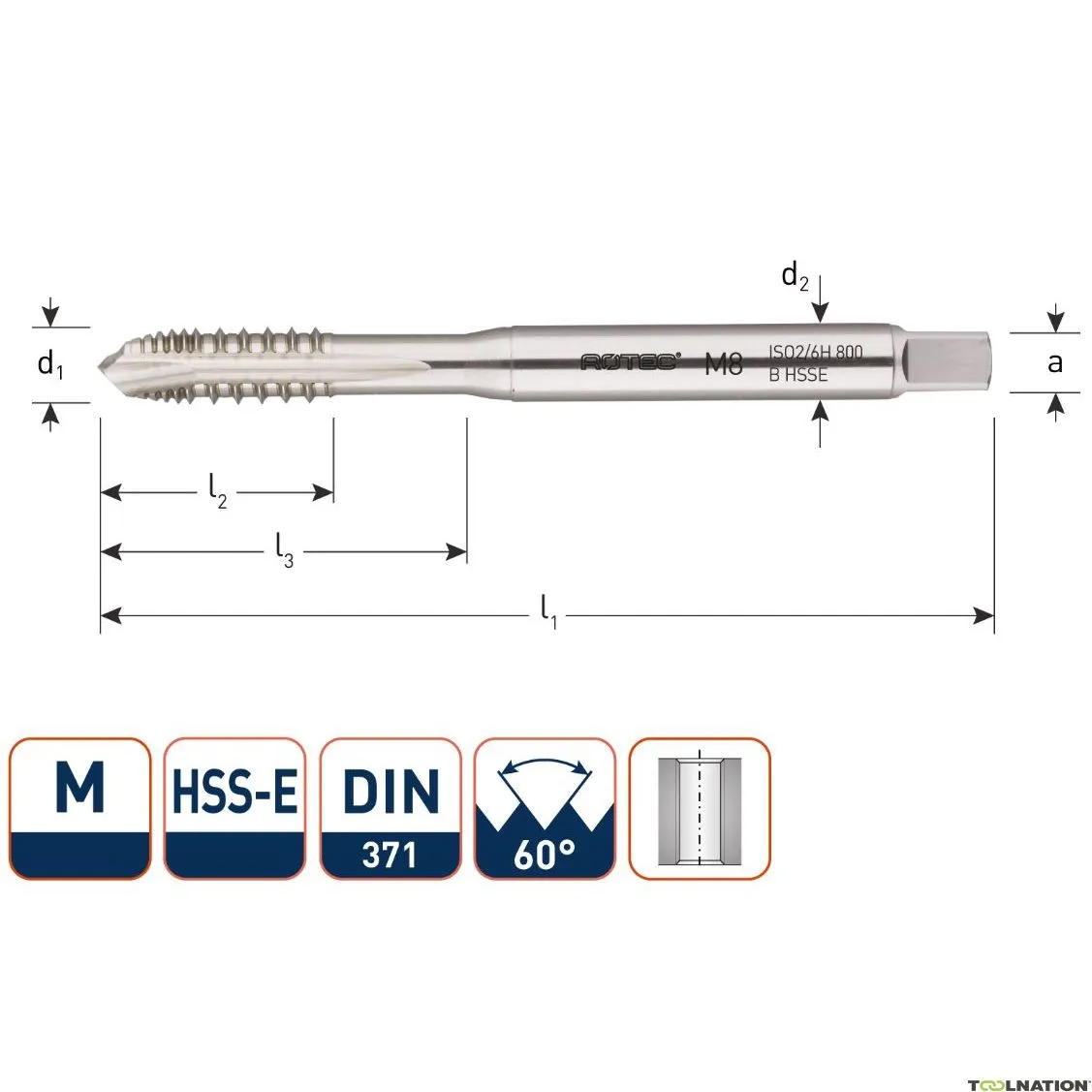 Rotec 333.1000 HSS-E UNI rubinetto macchina DL DIN 371B M10x1,5/filettatura continua