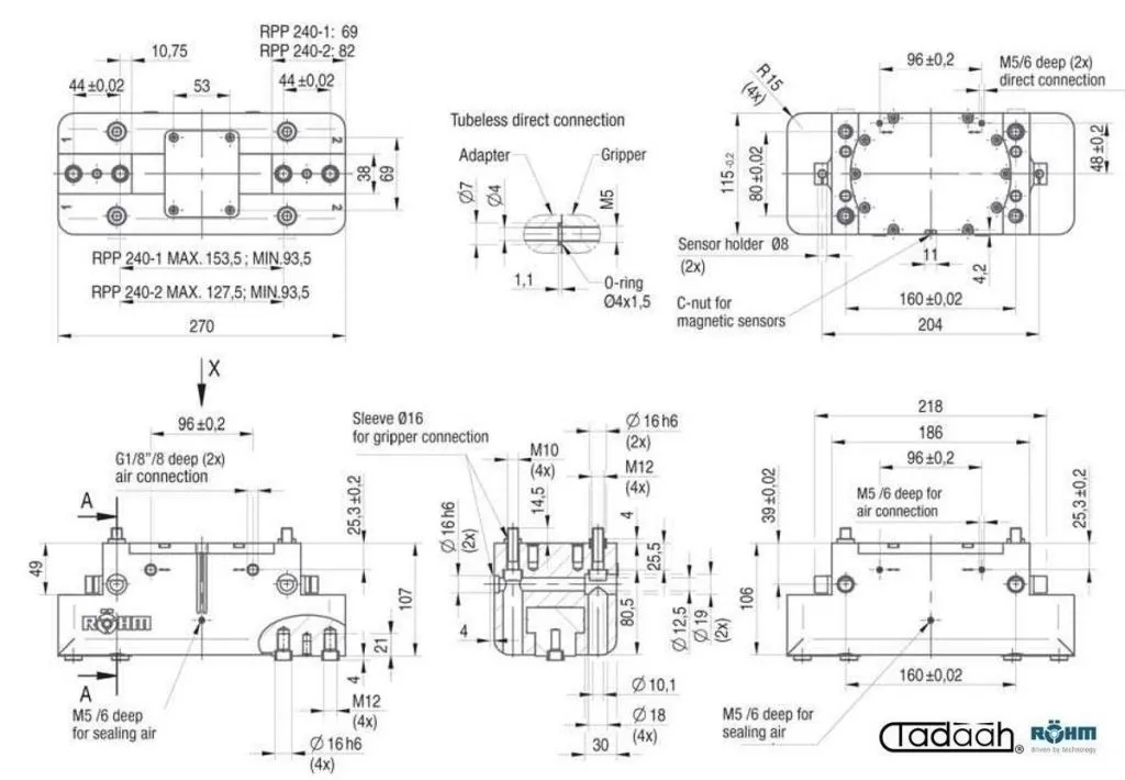 RPP-240 - Manipolatori Roehm - Pinze parallele a 2 griffe ad azionamento pneumatico, per automatizzazioni industriali portali e 