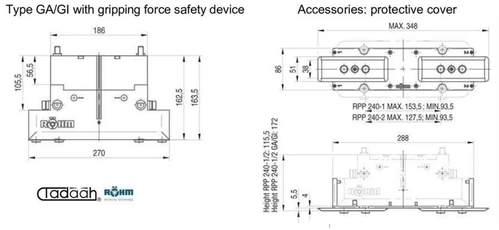RPP-240 - Manipolatori Roehm - Pinze parallele a 2 griffe ad azionamento pneumatico, per automatizzazioni industriali portali e 