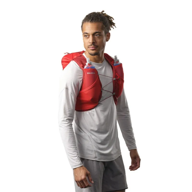 SALOMON ACTIVE SKIN 8 Gilet da running unisex con flask inclusi RED DAHLIA / HIGH RISK RED