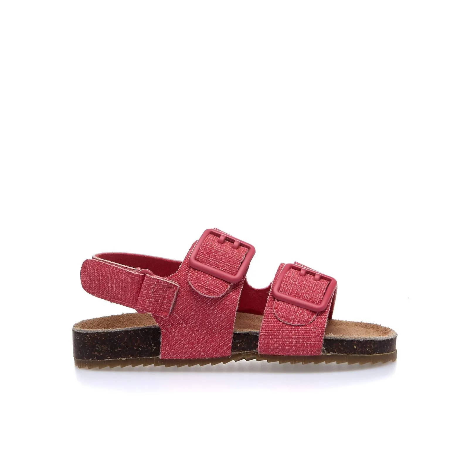 Sandali fucsia con fondo effetto sughero e doppia fibbia