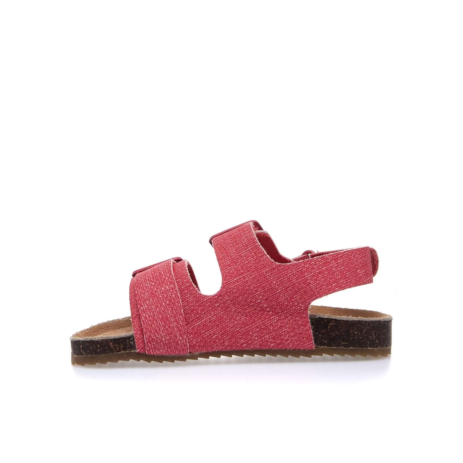 Sandali fucsia con fondo effetto sughero e doppia fibbia