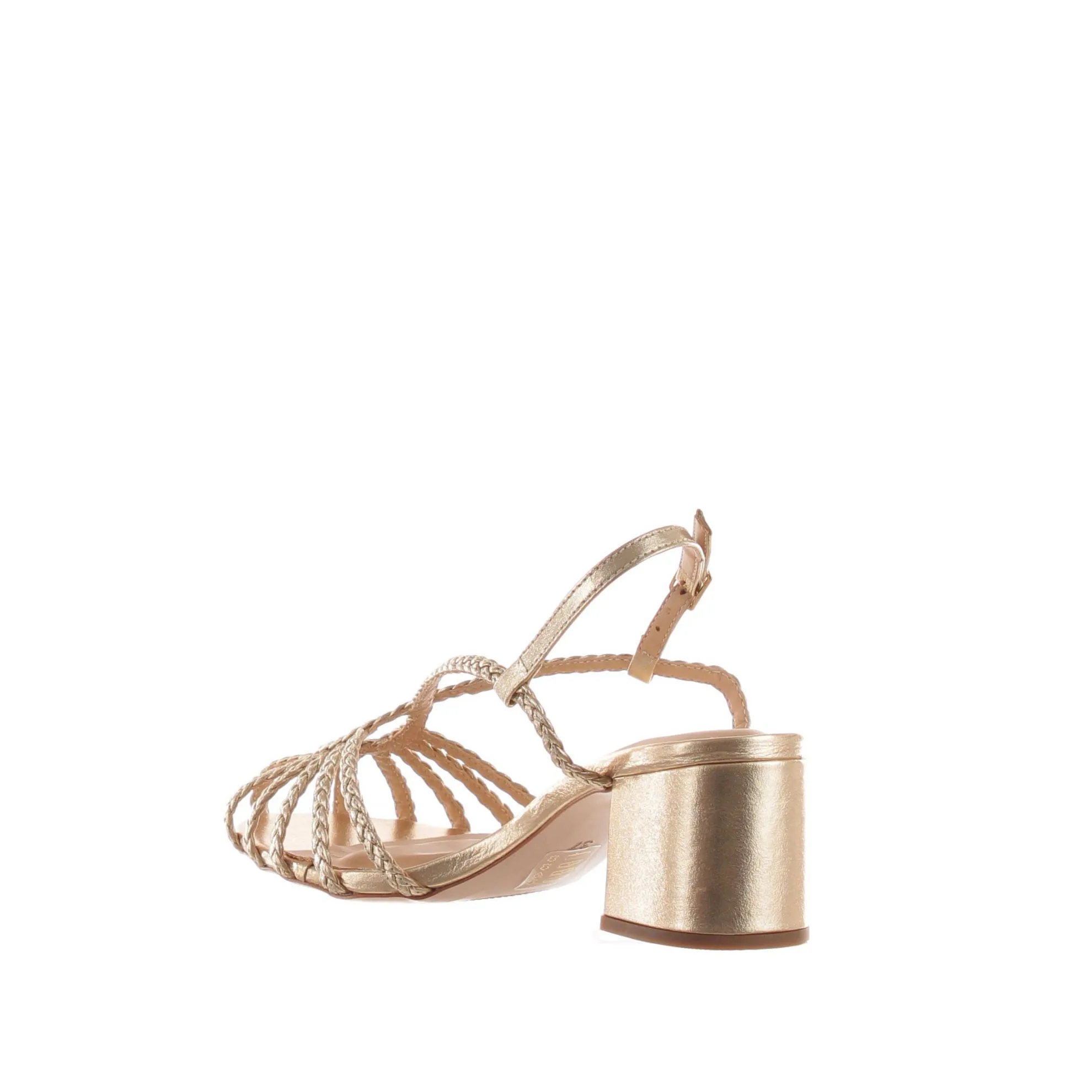 Sandalo ragnetto in pelle laminata con tacco midi
