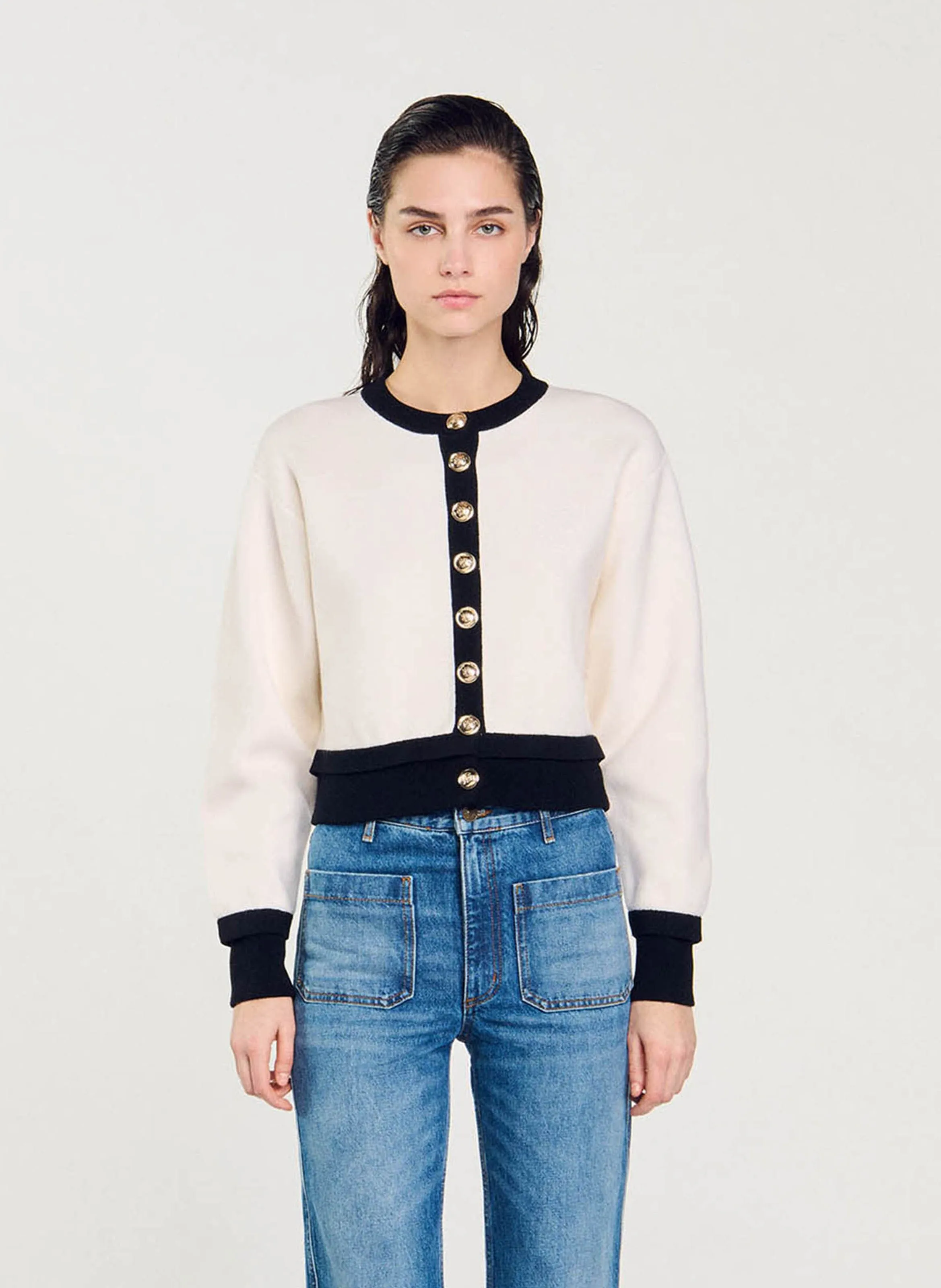  SANDRO   Cardigan dritto scollo tondo in misto lana | Multicolore