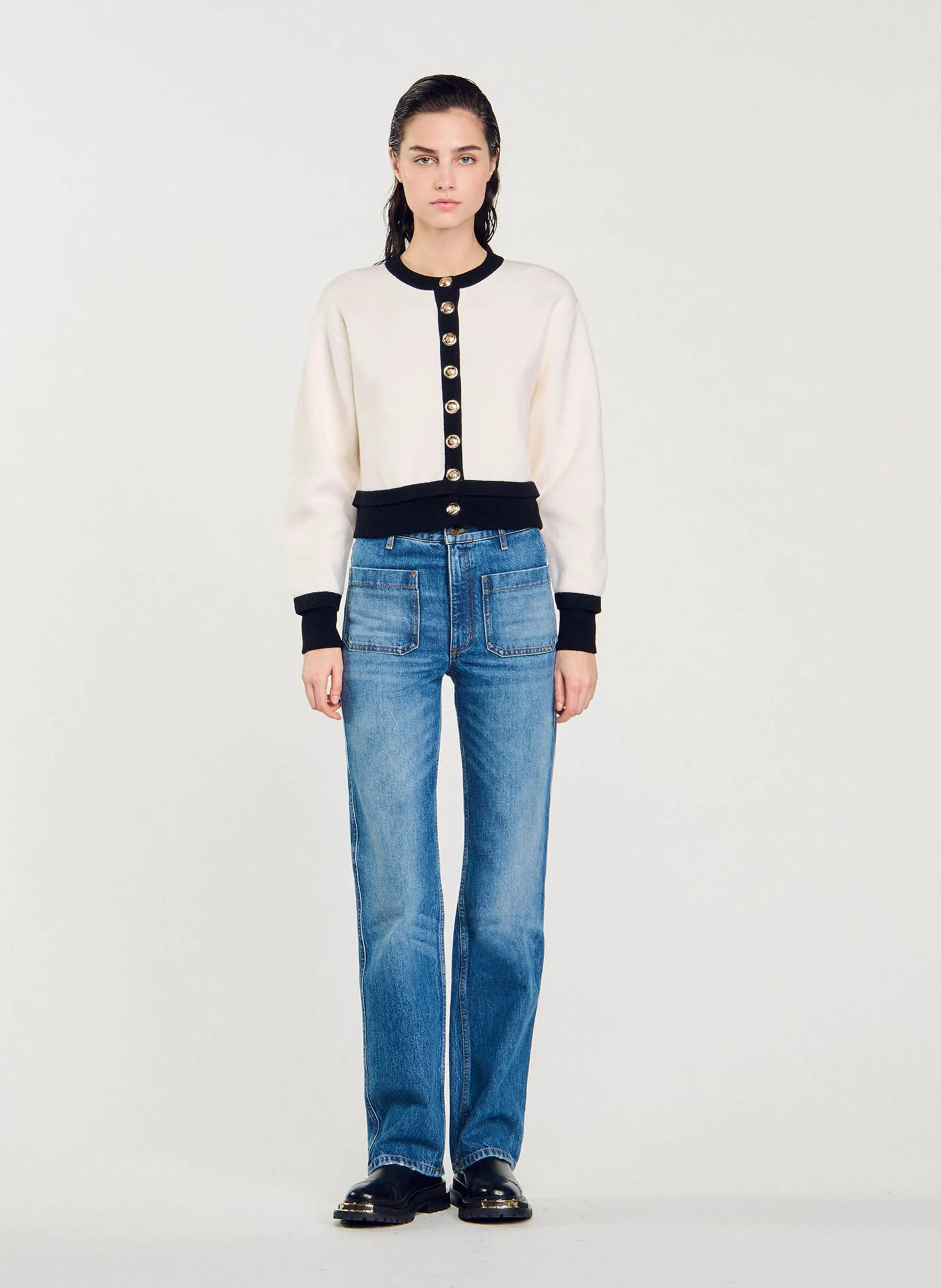  SANDRO   Cardigan dritto scollo tondo in misto lana | Multicolore
