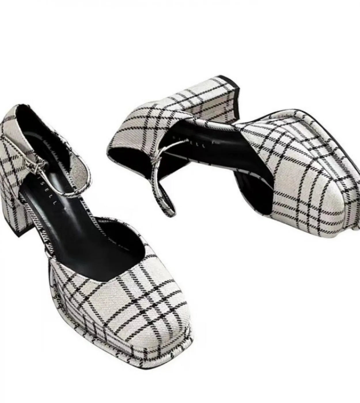 Scarpe col tacco alto Scarpe con fibbia tacco spesso da donna 2023 Nuova testa quadrata Bocca superficiale Scarpe moda Sapatos D