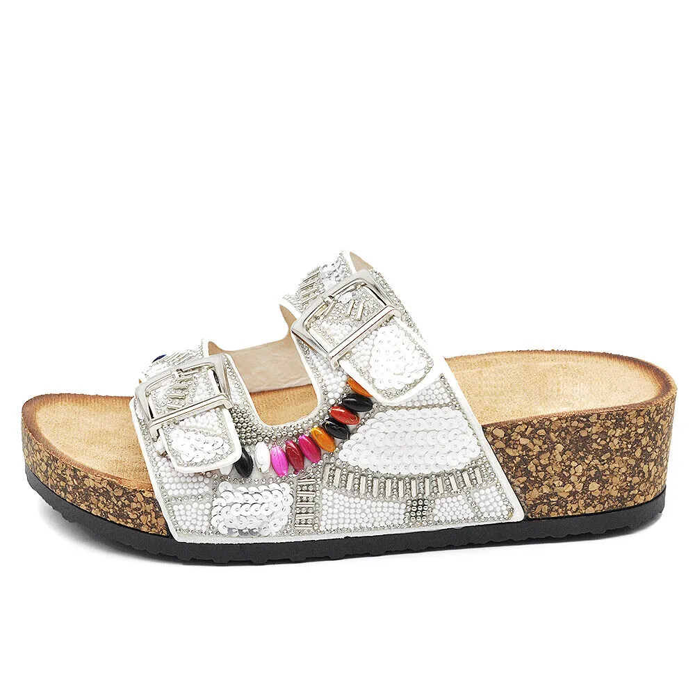 Scarpe Sandali Ciabatte Da Donna Con Fibbie e Zeppa Strass Pailettes GH-802