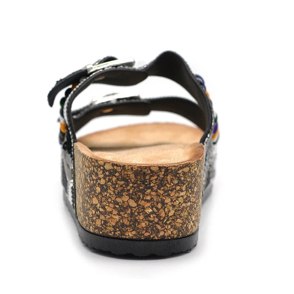 Scarpe Sandali Ciabatte Da Donna Con Fibbie e Zeppa Strass Pailettes GH-802