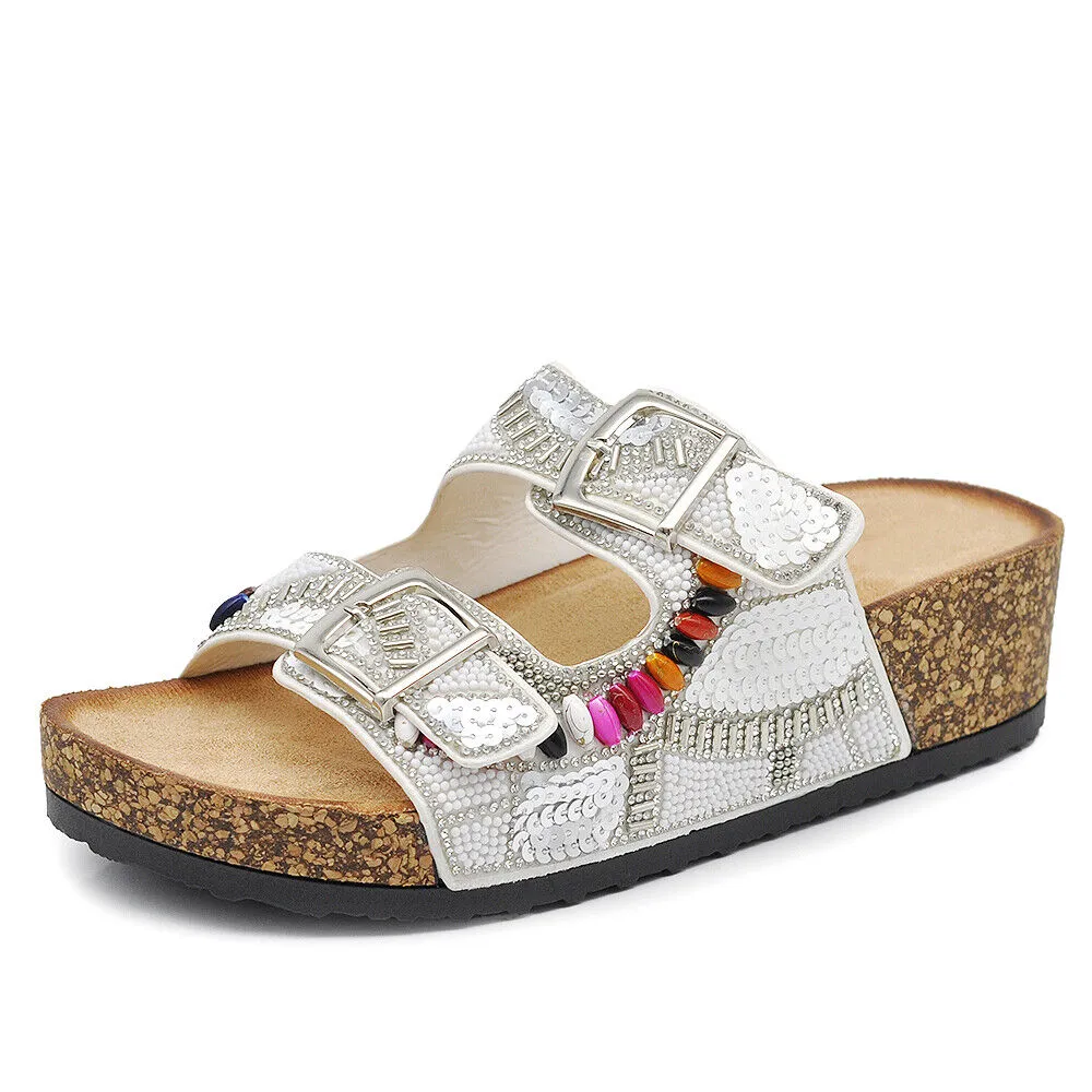 Scarpe Sandali Ciabatte Da Donna Con Fibbie e Zeppa Strass Pailettes GH-802