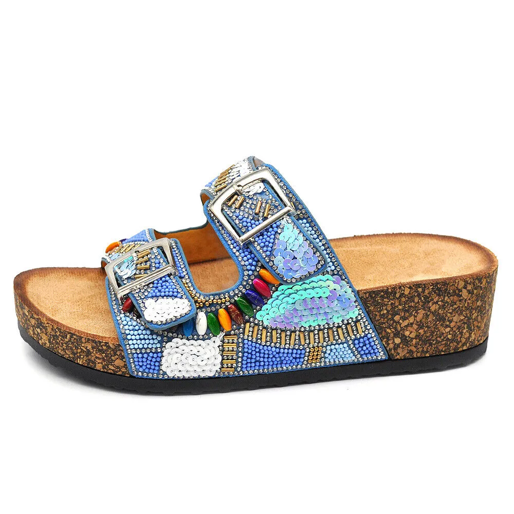 Scarpe Sandali Ciabatte Da Donna Con Fibbie e Zeppa Strass Pailettes GH-802