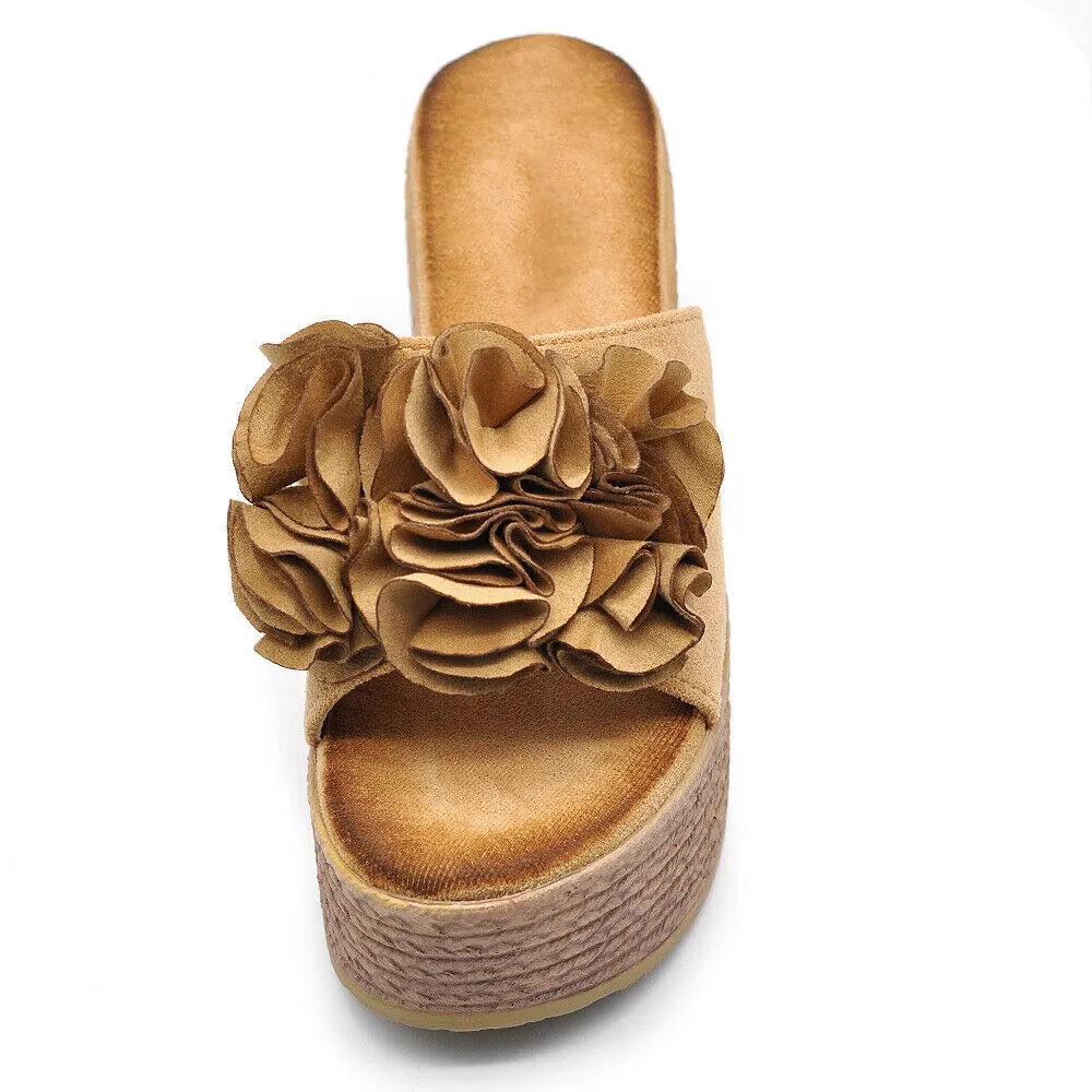 Scarpe Sandali Ciabatte Zoccoli Da Donna Con Zeppa Comodi Fiore MS23017