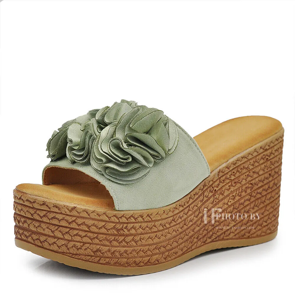 Scarpe Sandali Ciabatte Zoccoli Da Donna Con Zeppa Comodi Fiore MS23017