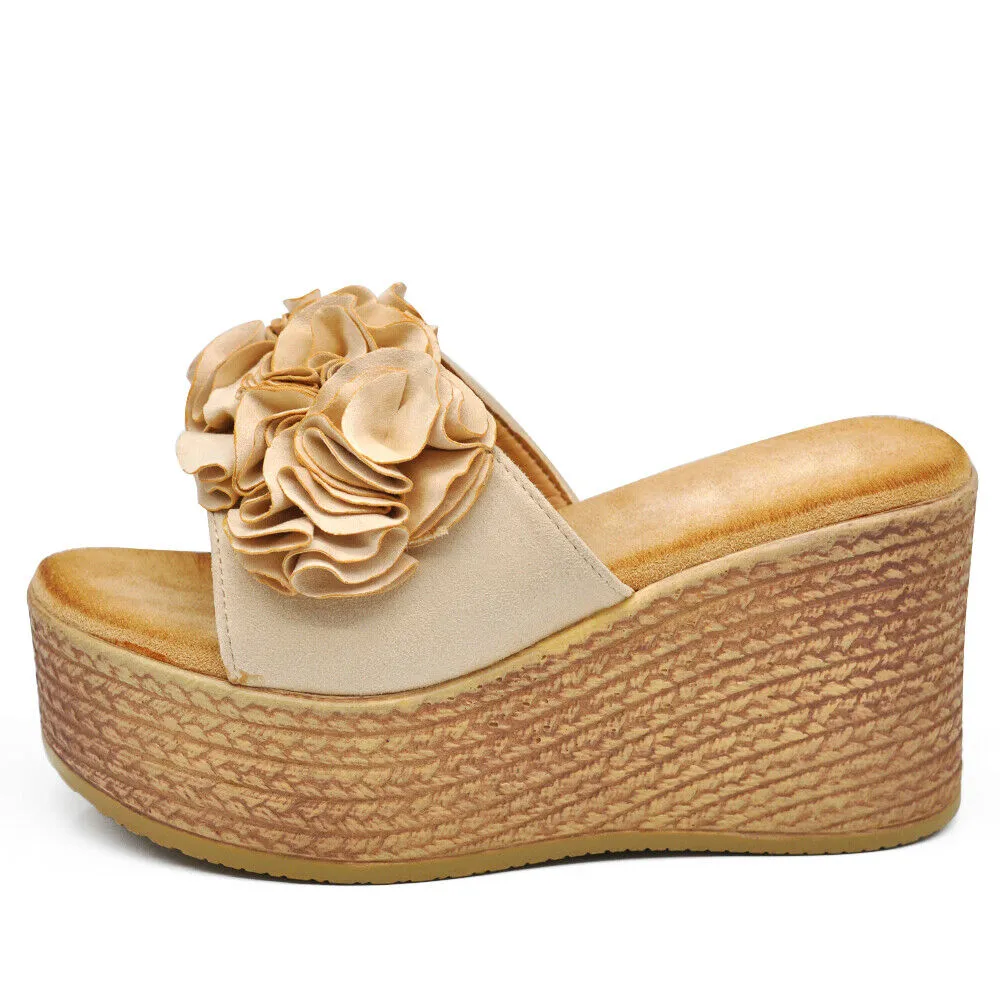 Scarpe Sandali Ciabatte Zoccoli Da Donna Con Zeppa Comodi Fiore MS23017