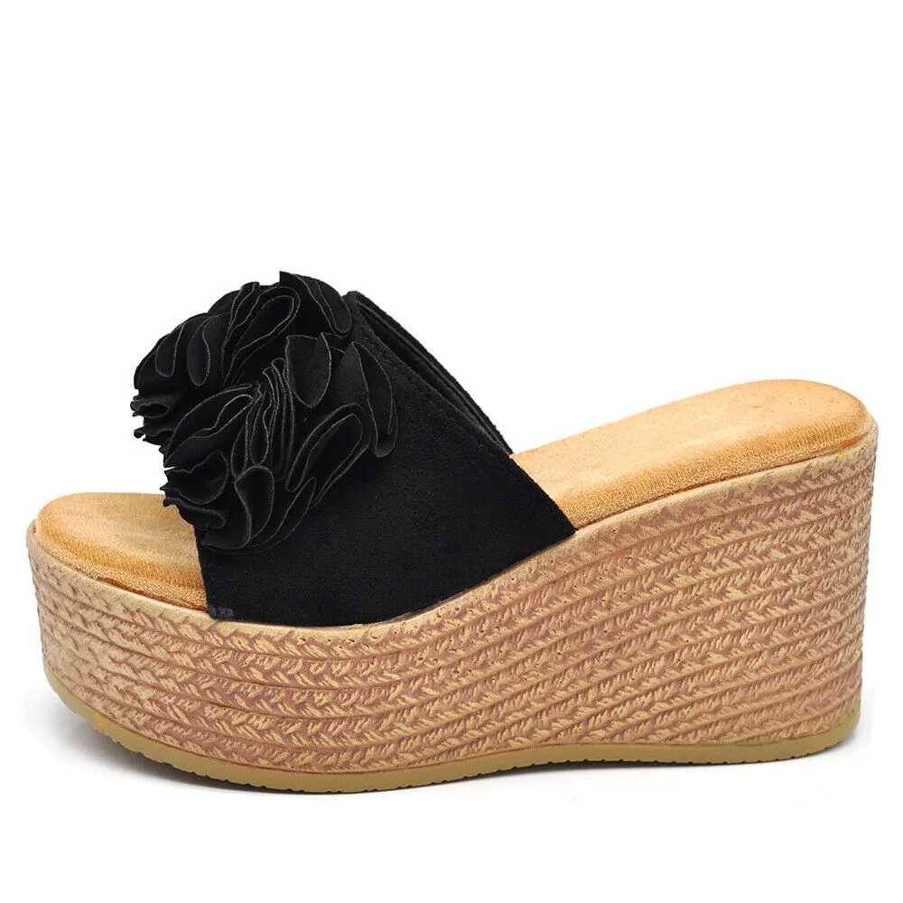 Scarpe Sandali Ciabatte Zoccoli Da Donna Con Zeppa Comodi Fiore MS23017
