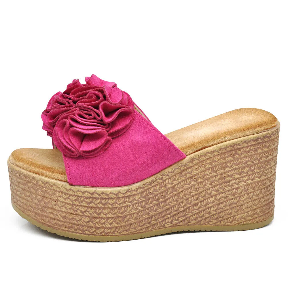 Scarpe Sandali Ciabatte Zoccoli Da Donna Con Zeppa Comodi Fiore MS23017