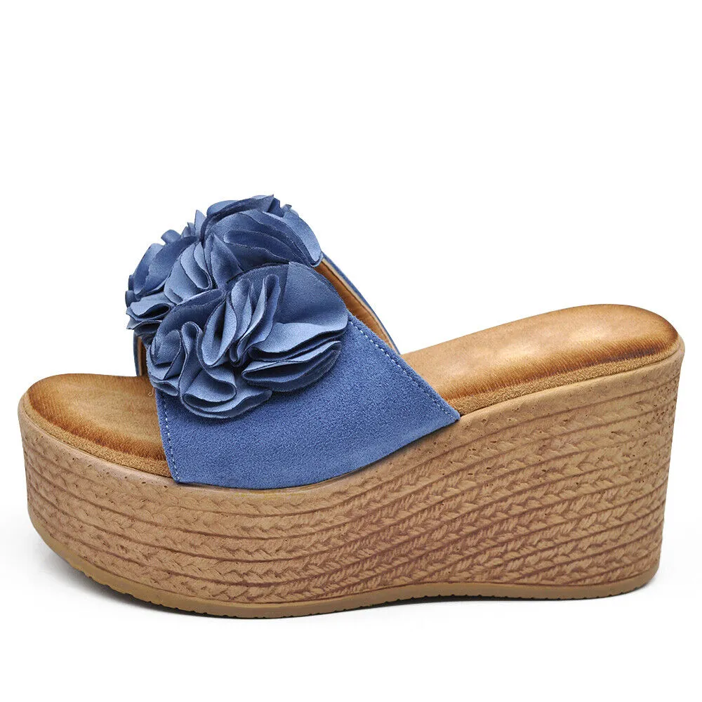Scarpe Sandali Ciabatte Zoccoli Da Donna Con Zeppa Comodi Fiore MS23017