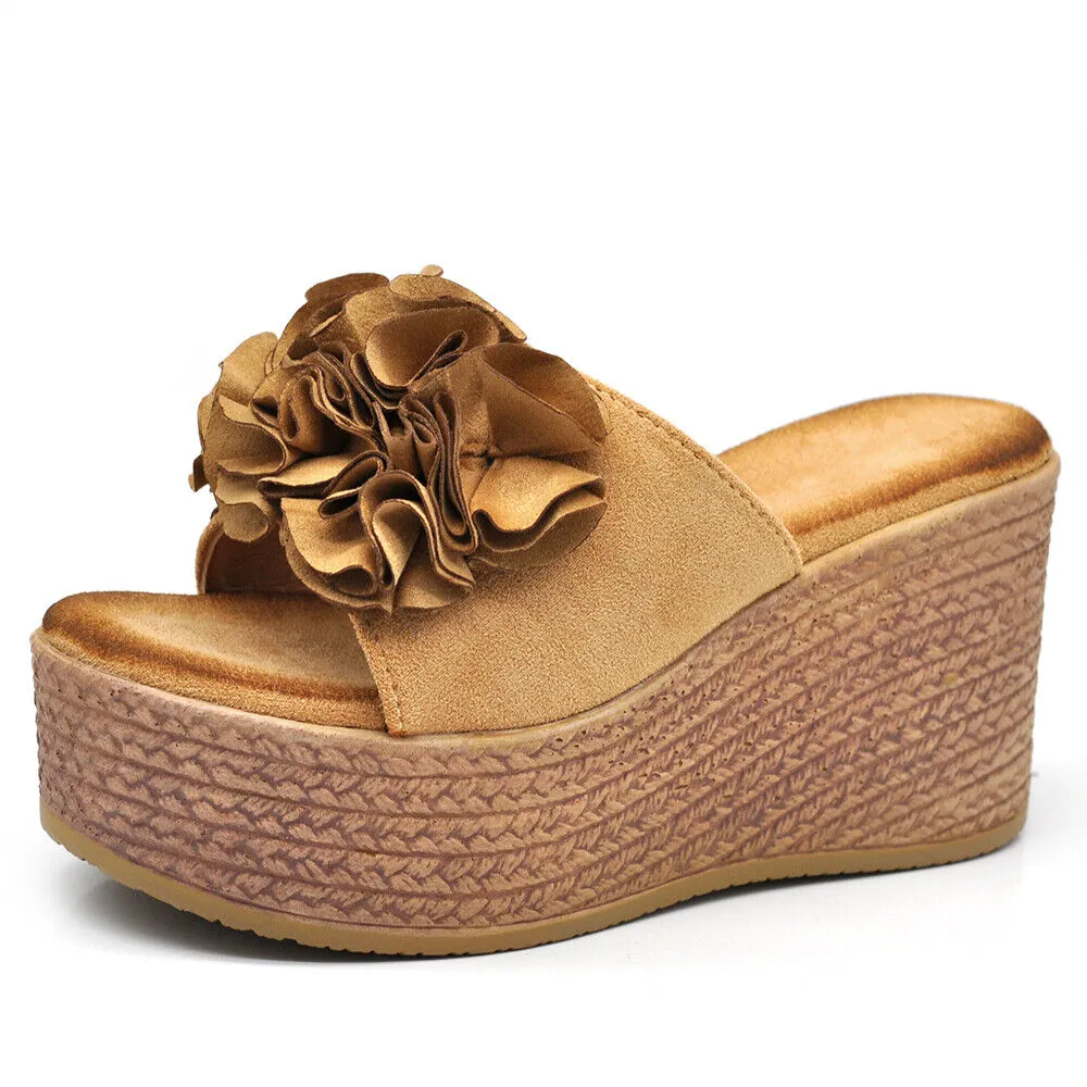 Scarpe Sandali Ciabatte Zoccoli Da Donna Con Zeppa Comodi Fiore MS23017