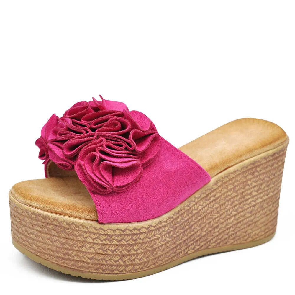 Scarpe Sandali Ciabatte Zoccoli Da Donna Con Zeppa Comodi Fiore MS23017