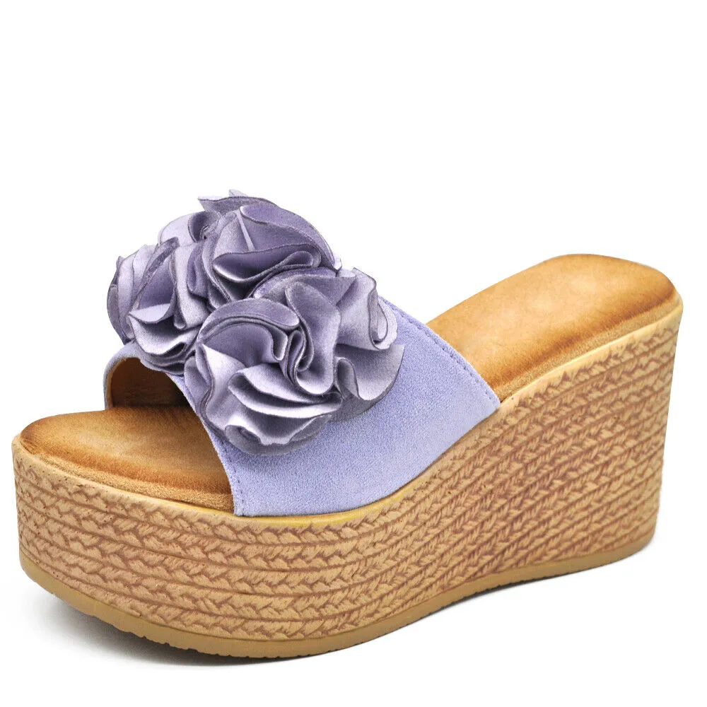 Scarpe Sandali Ciabatte Zoccoli Da Donna Con Zeppa Comodi Fiore MS23017