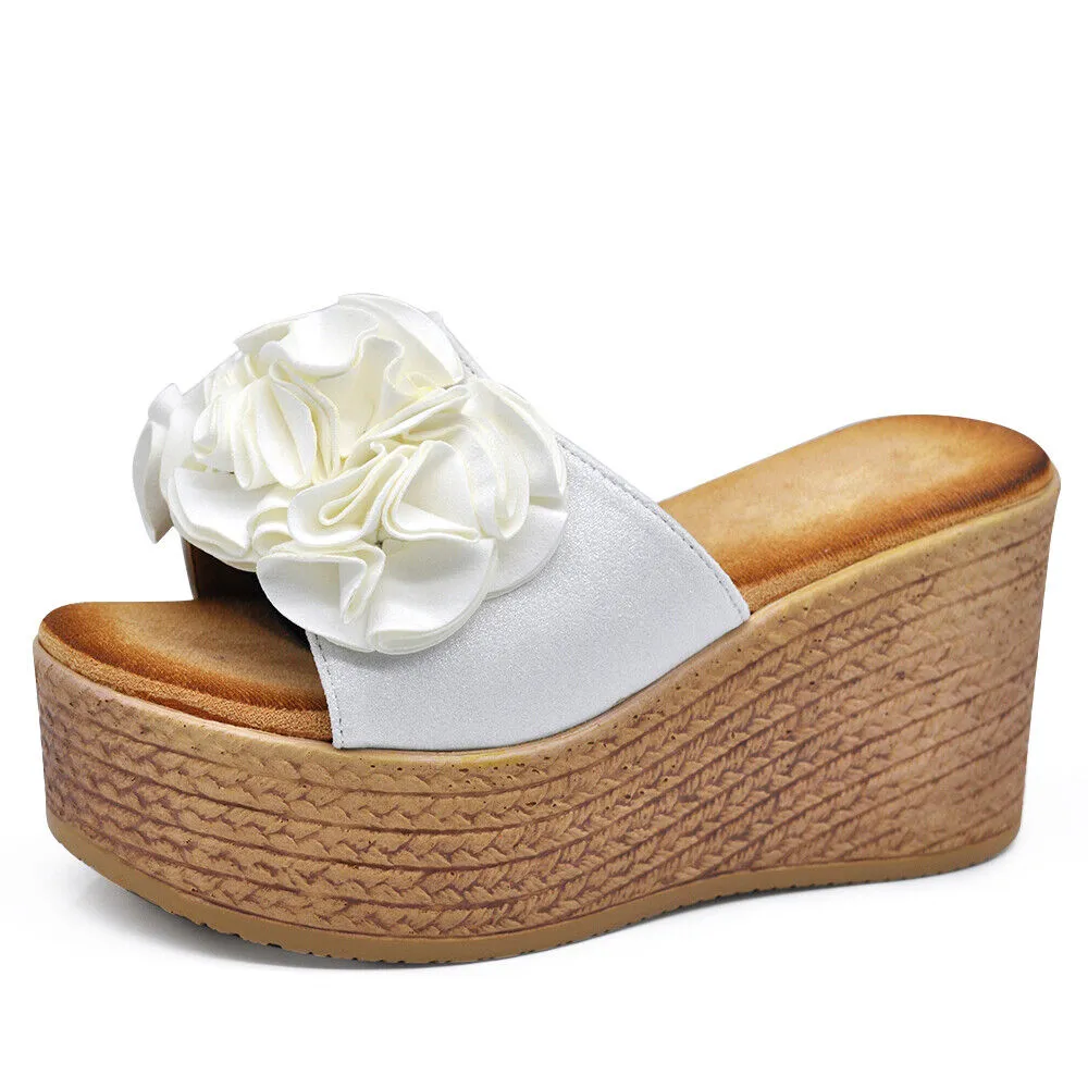 Scarpe Sandali Ciabatte Zoccoli Da Donna Con Zeppa Comodi Fiore MS23017