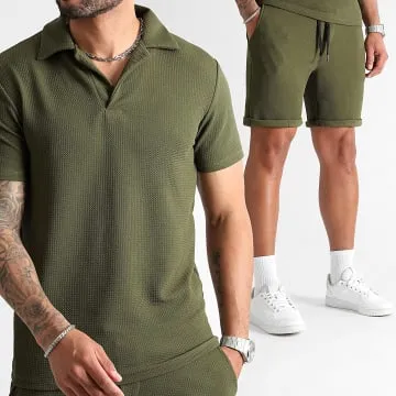 Set di polo e pantaloncini da jogging testurizzati 1097 verde kaki