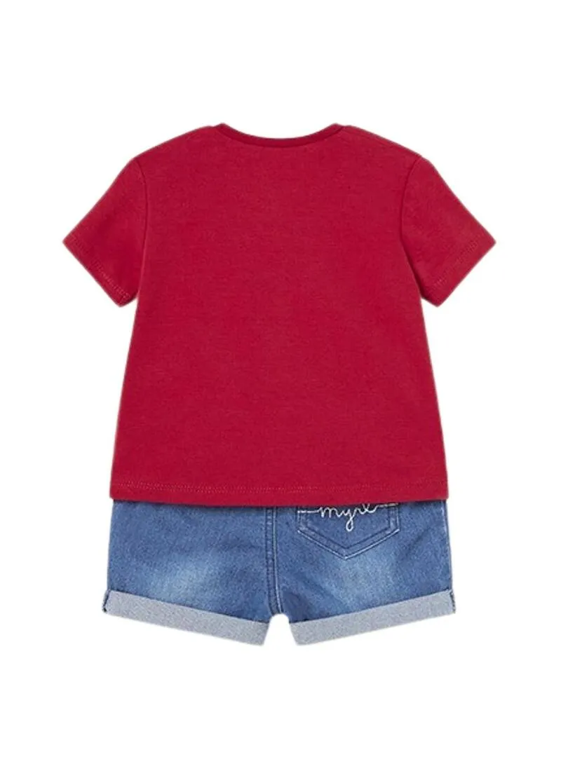 Set Mayoral Pantaloncini Corti in Denim Rosso per Bambini