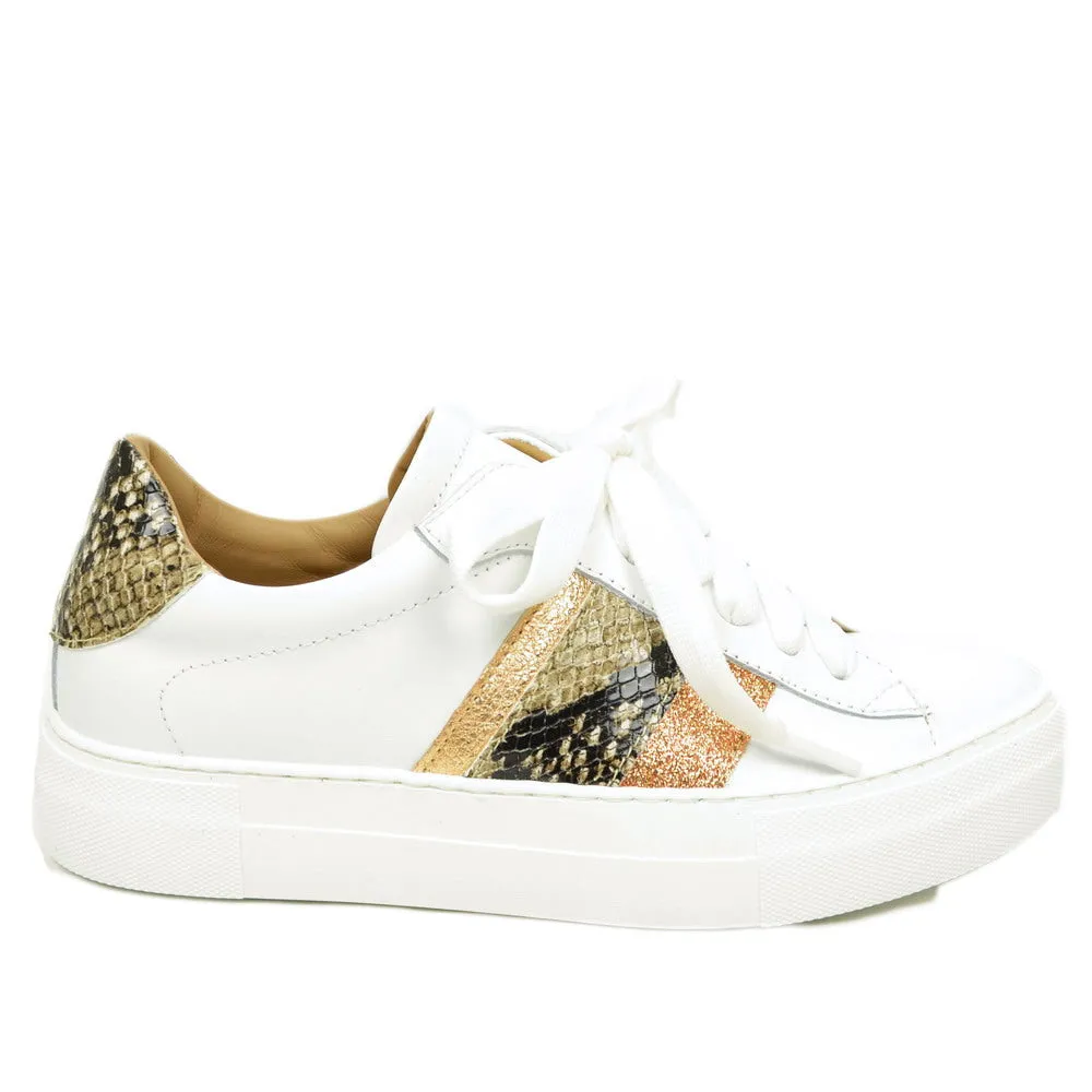 Sneakers Donna Bianche con Glitter Bronzo in Pelle Made in Italy