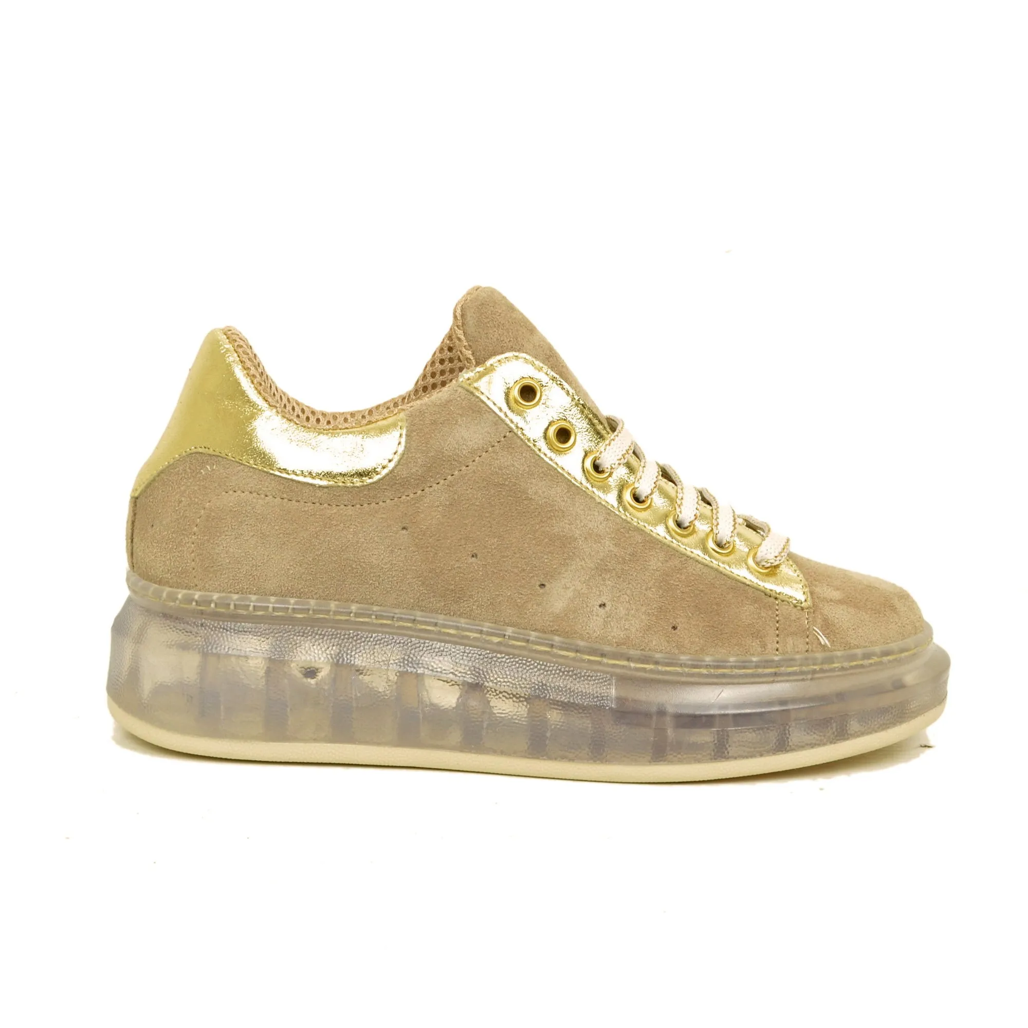 Sneakers Donna Camoscio Beige con Tallonetta color Platino