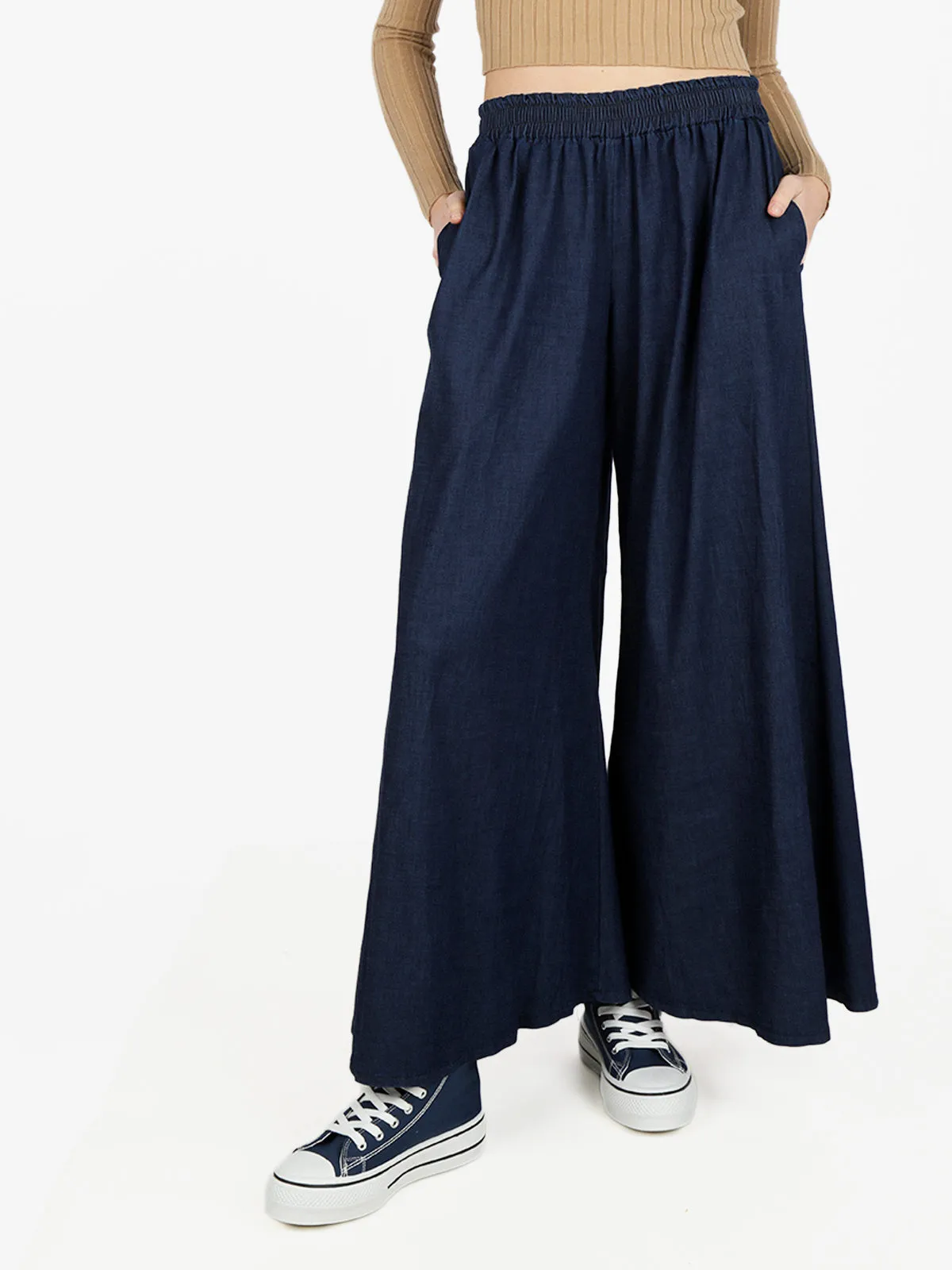 Solada Pantalon palazzo femme effet denim