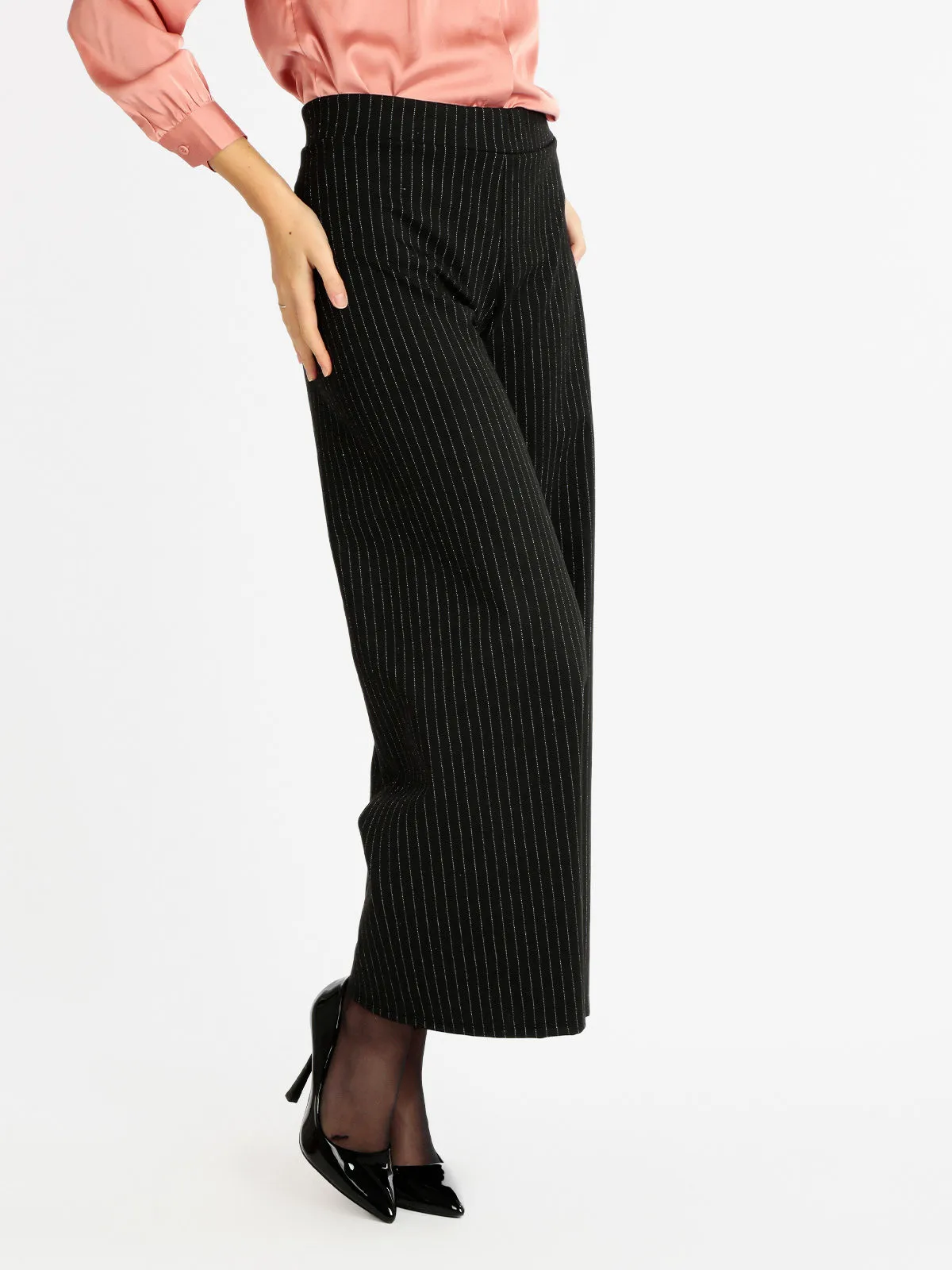 Solada Pantalon palazzo femme à fines rayures