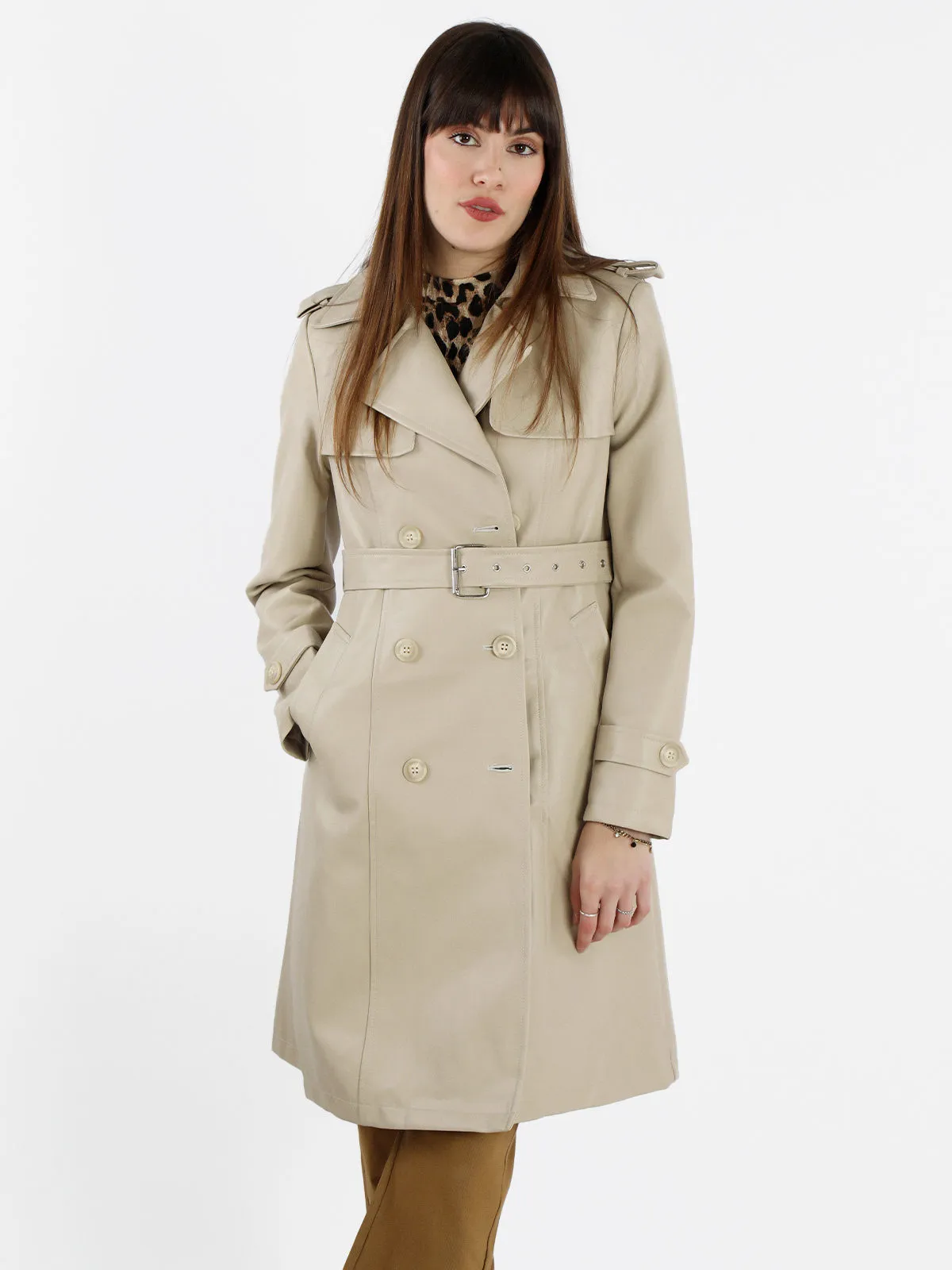 Solada Trench femme à double boutonnage en éco-cuir