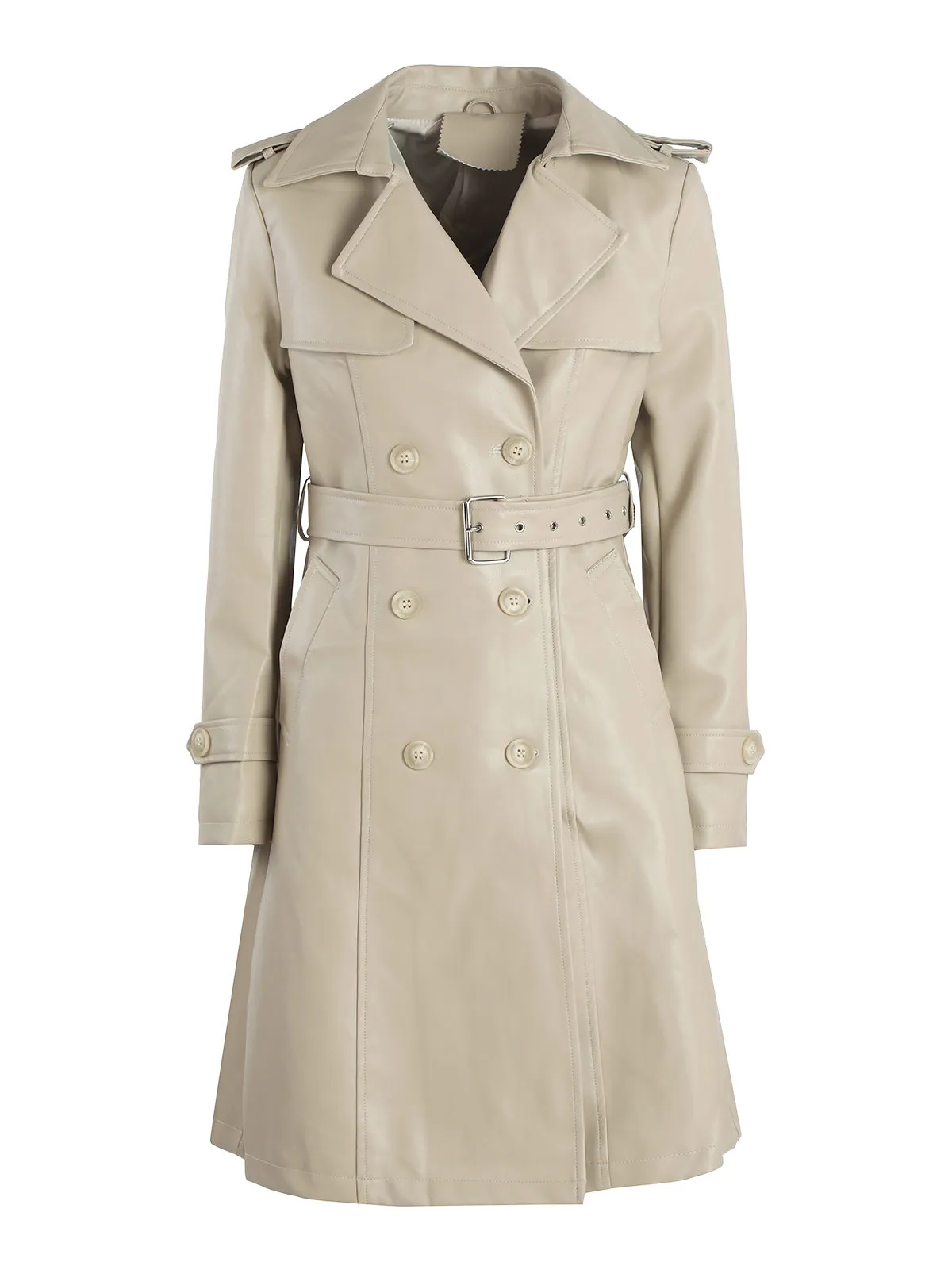 Solada Trench femme à double boutonnage en éco-cuir