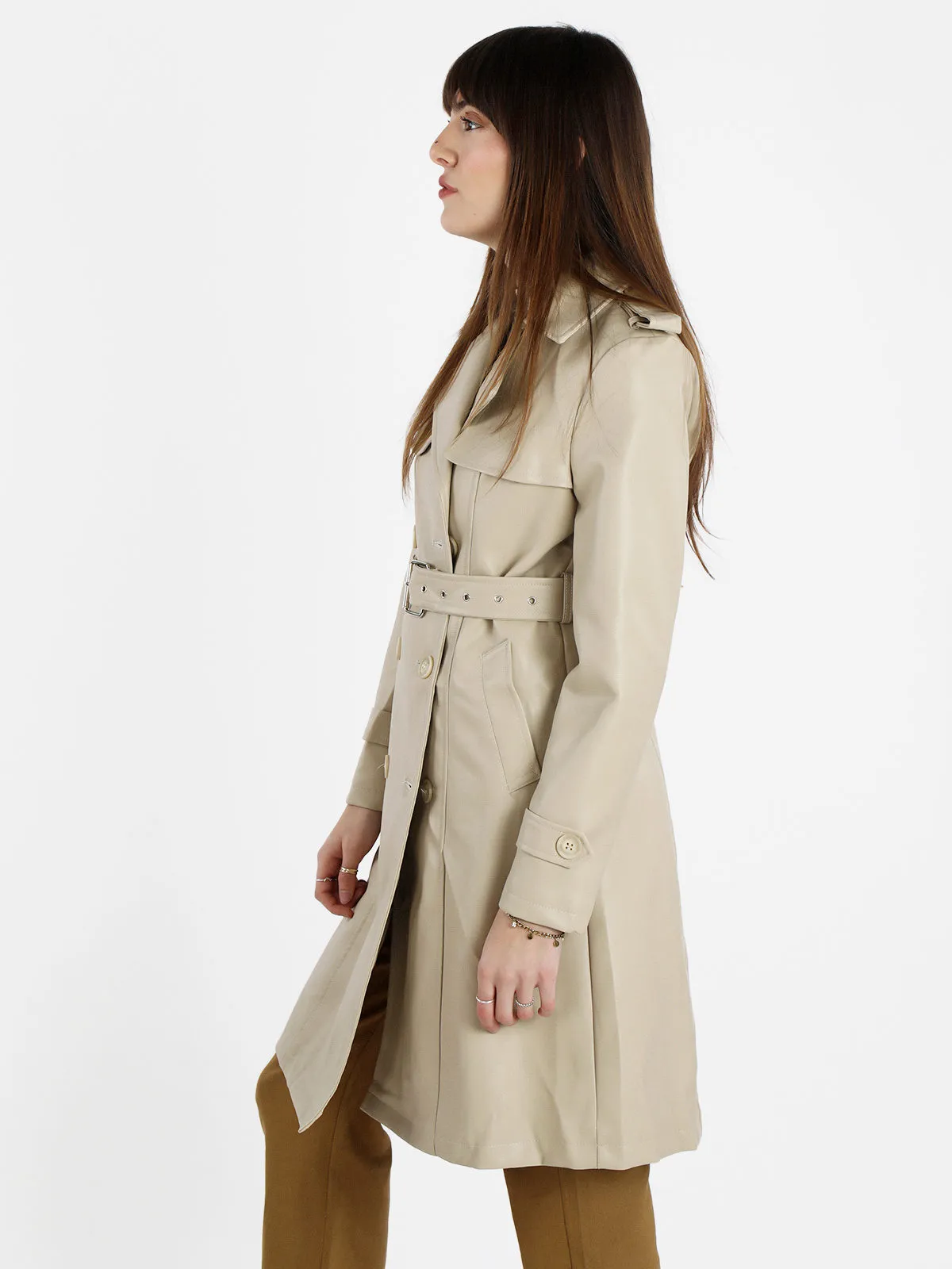 Solada Trench femme à double boutonnage en éco-cuir