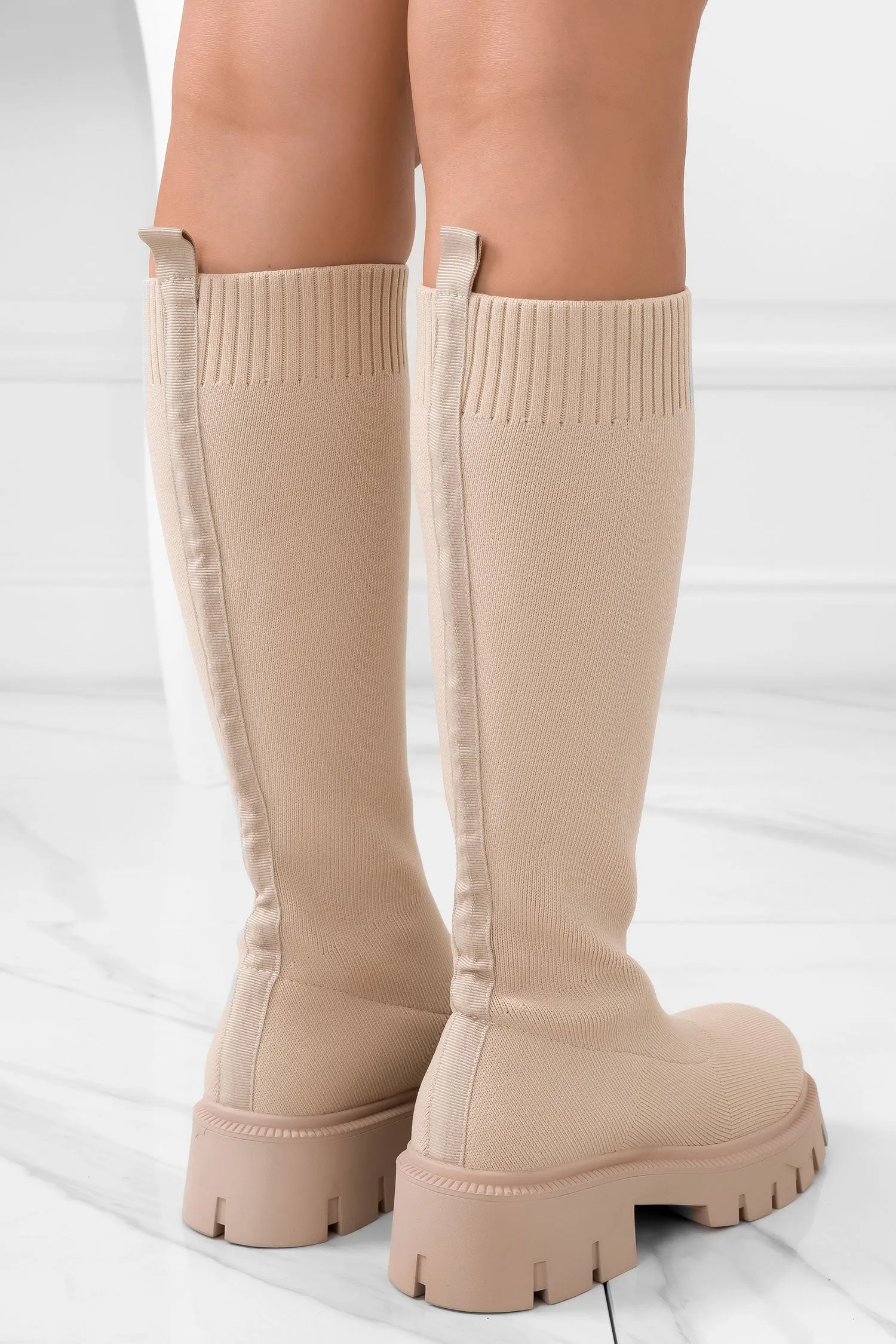 Stivali beige in tessuto elastico