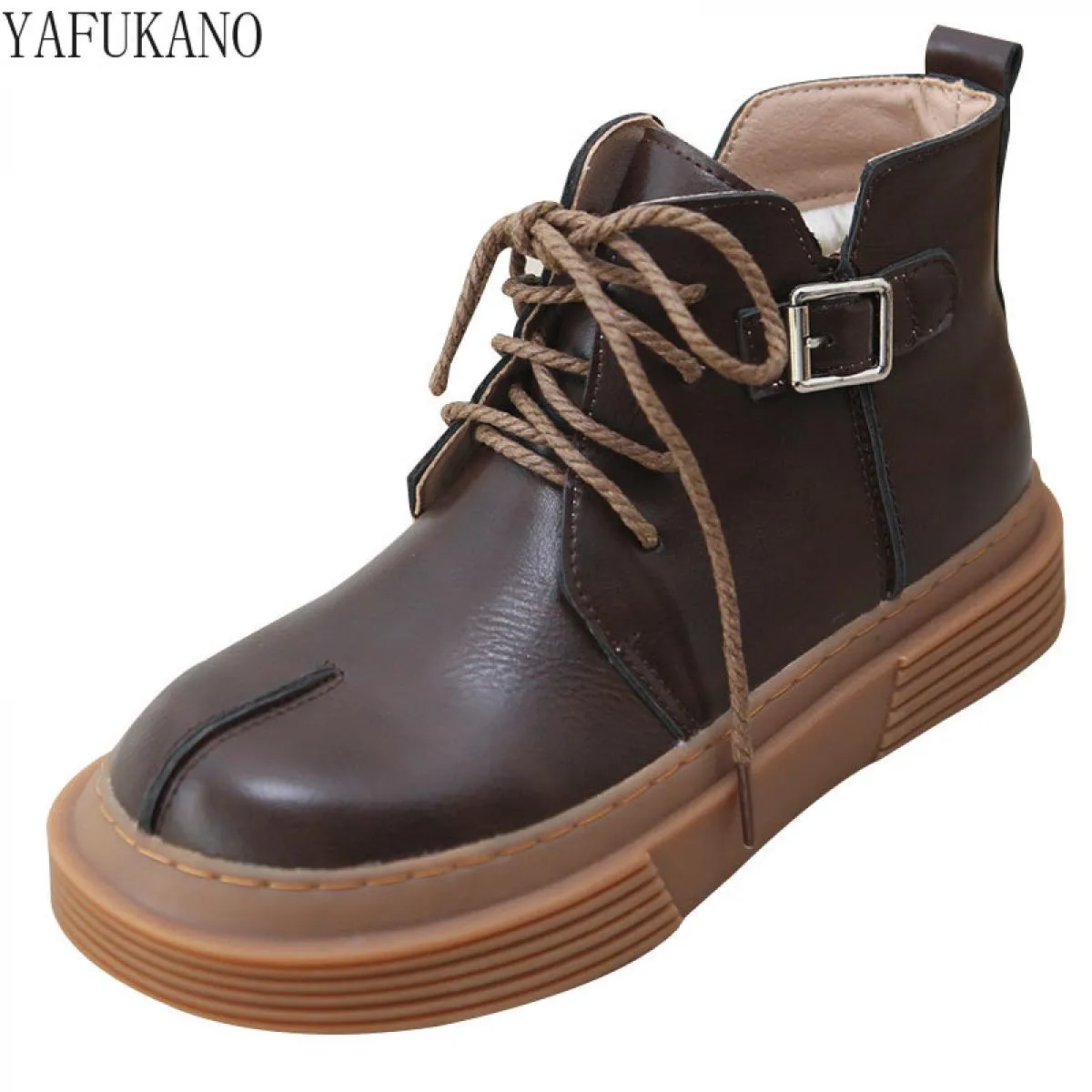 Stivali da donna con testa grande retrò letterari Suola spessa Stivali stringati casual in cotone caldo Stivali corti fatti a ma
