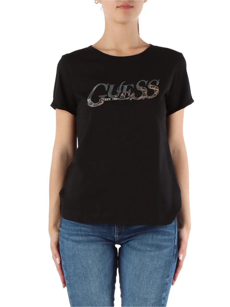 T-shirt in cotone con scritta logo frontale