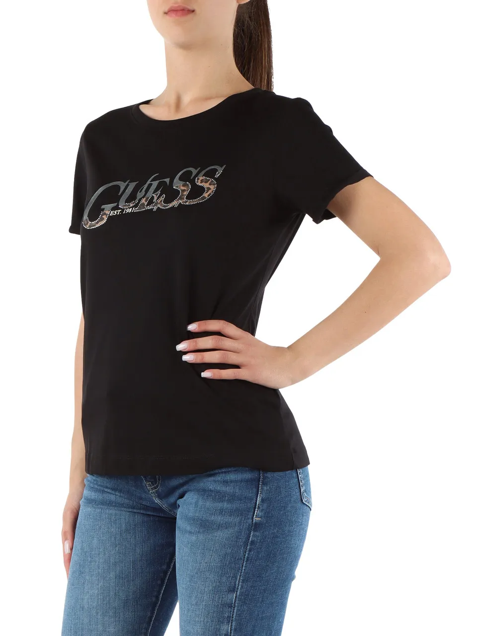 T-shirt in cotone con scritta logo frontale