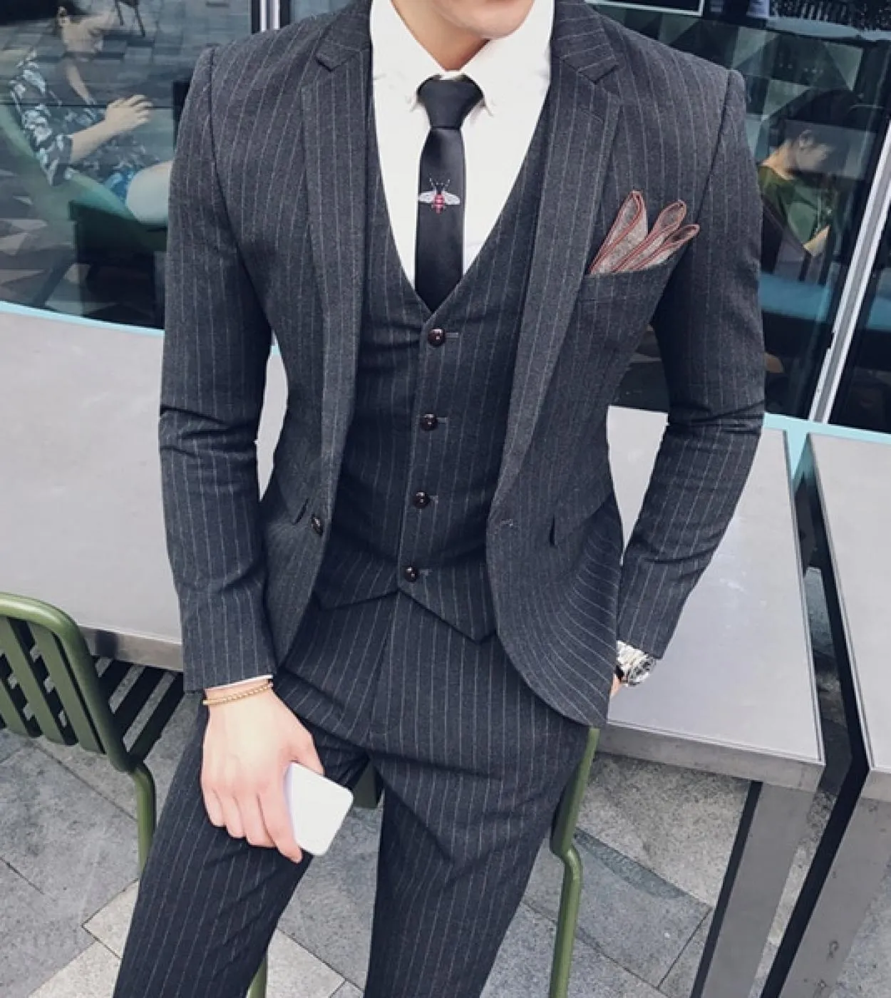 Taglia grande 7xl giacca  gilet  pantaloni Abito da sposa da sposo Scozzese scuro Classico Abito da lavoro formale da uomo r