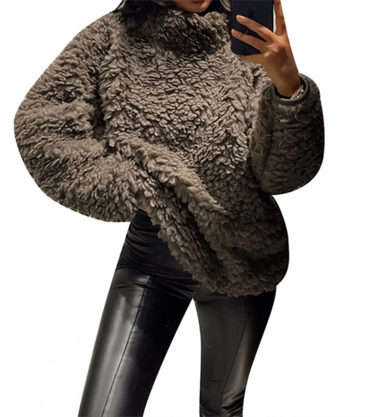 Tetyseysh Felpe in pile da donna Pullover oversize autunno inverno caldo manica lunga collo alto felpa con cappuccio tinta unita