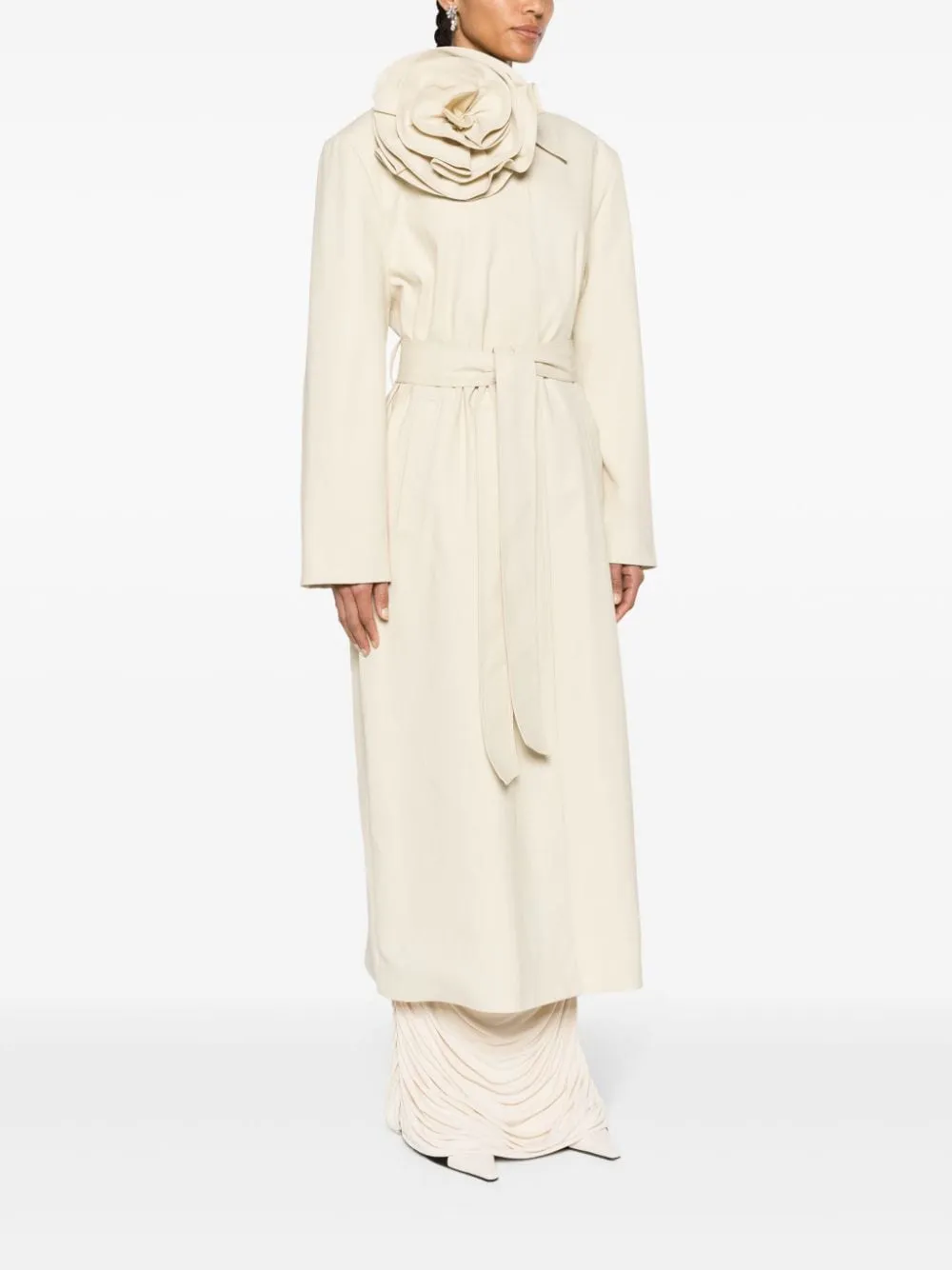 Trench con applicazione floreale in beige - donna
