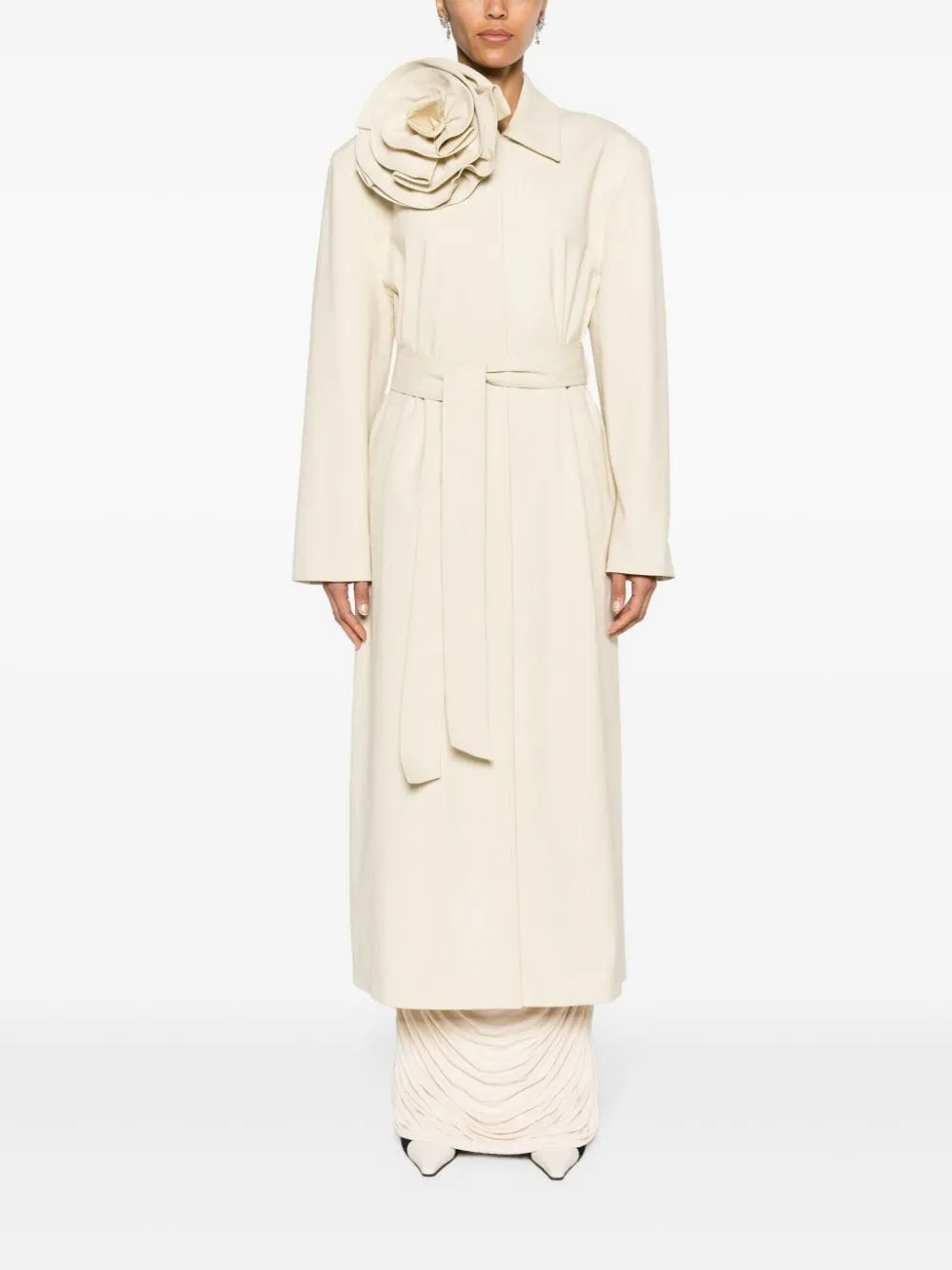 Trench con applicazione floreale in beige - donna