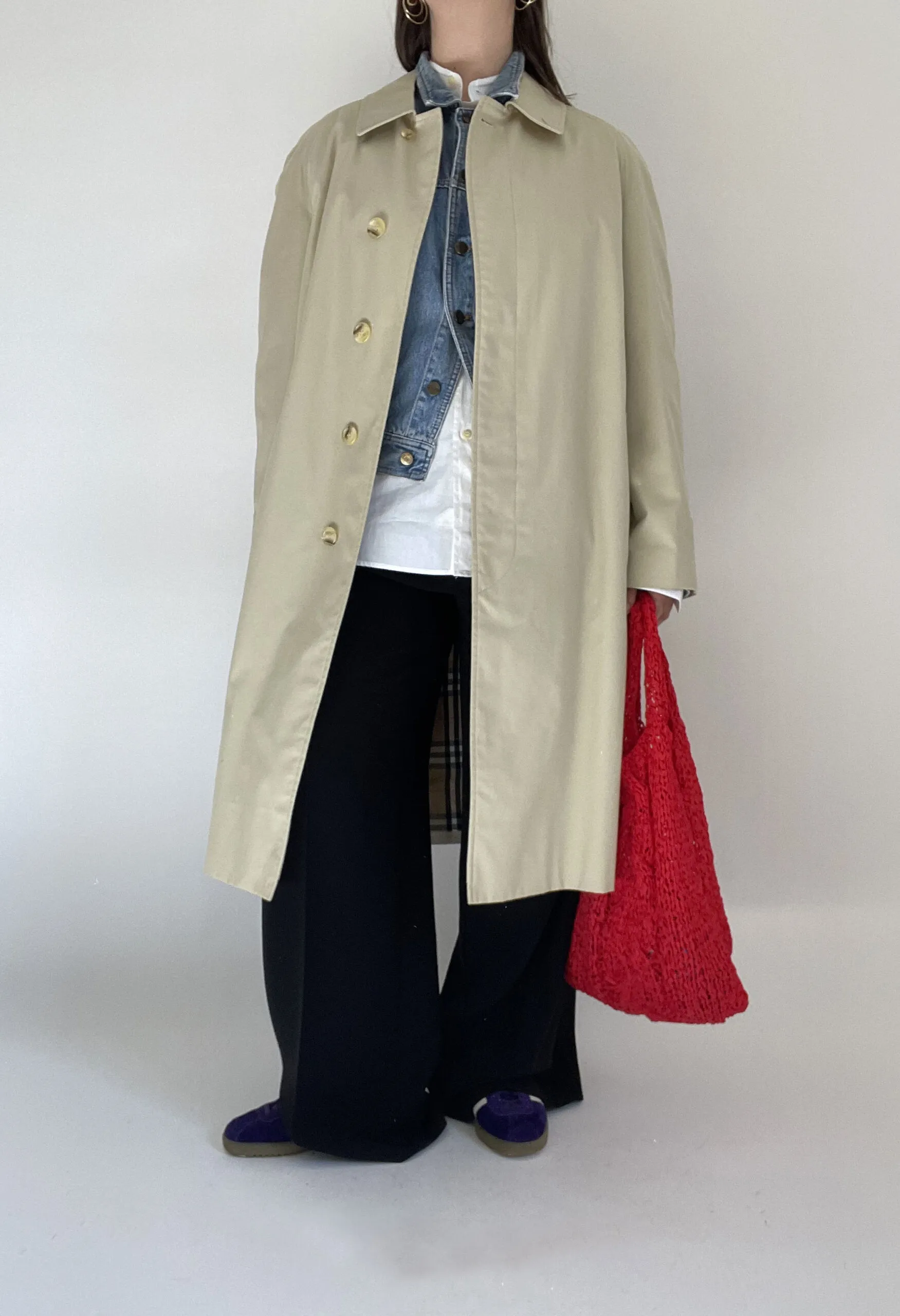 Trench unisex beige con interno tartan vintage anni ’70